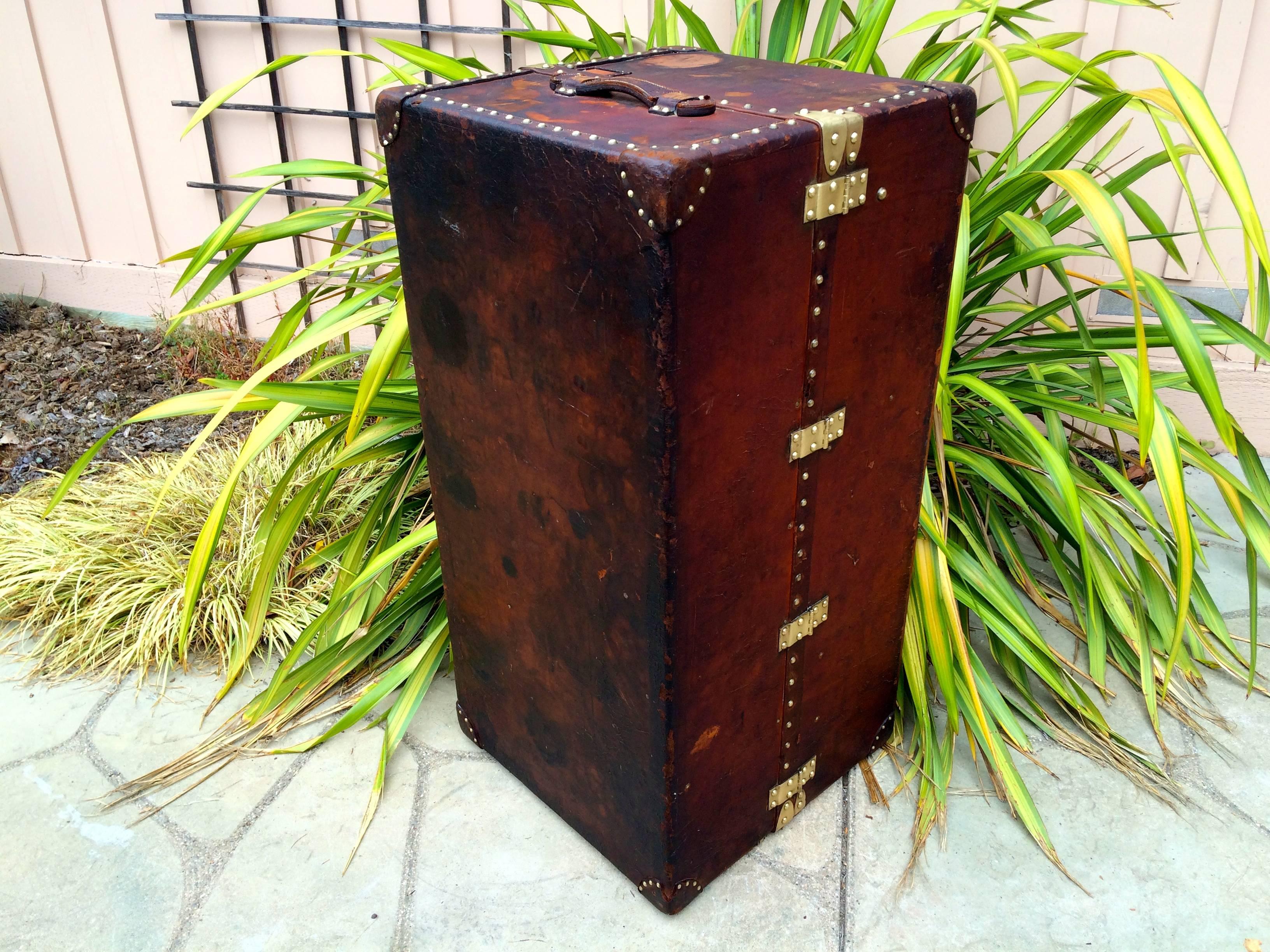 French Louis Vuitton Antique Leather Wardrobe Steamer Trunk  Goyard Purse bag suitcase For Sale