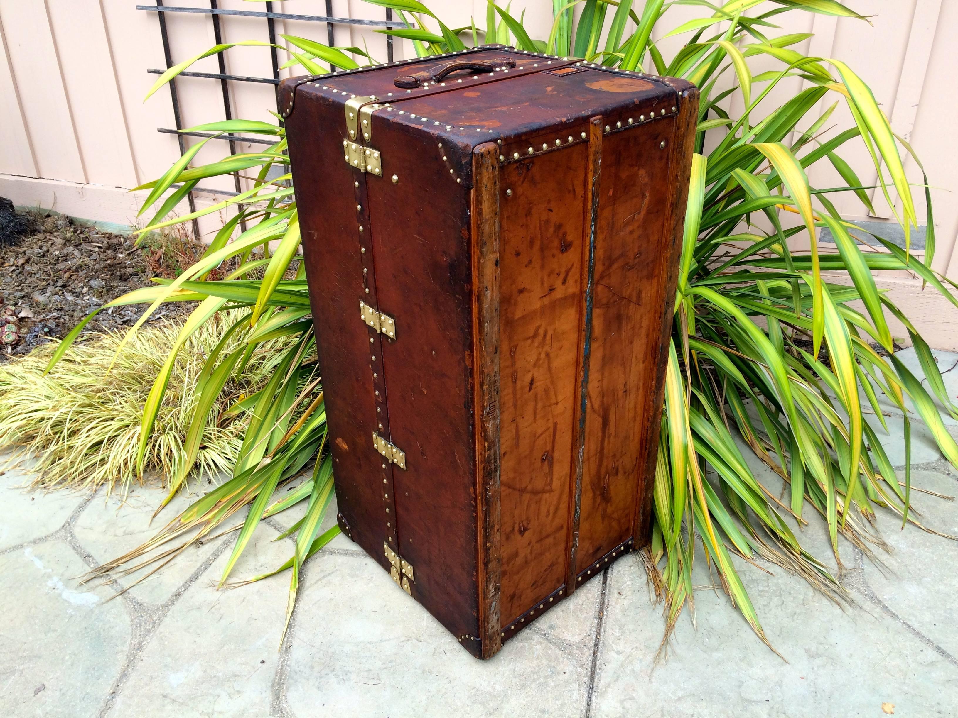 20th Century Louis Vuitton Antique Leather Wardrobe Steamer Trunk  Goyard Purse bag suitcase For Sale