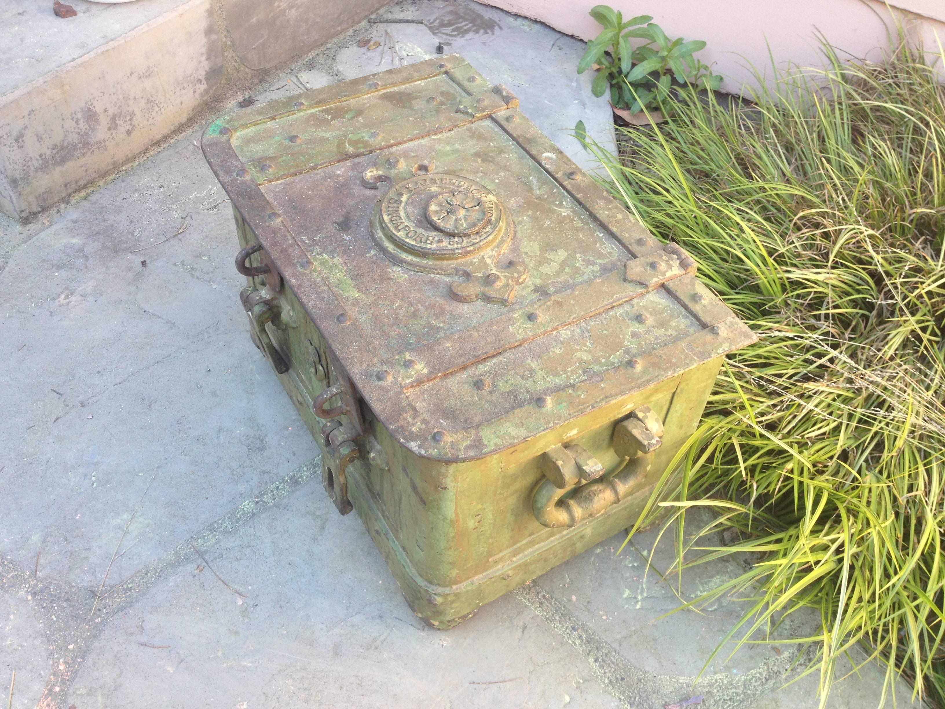 19th Century Antique Strong Box Safe iron old lock 17th century 18th 19th casket trunk  For Sale