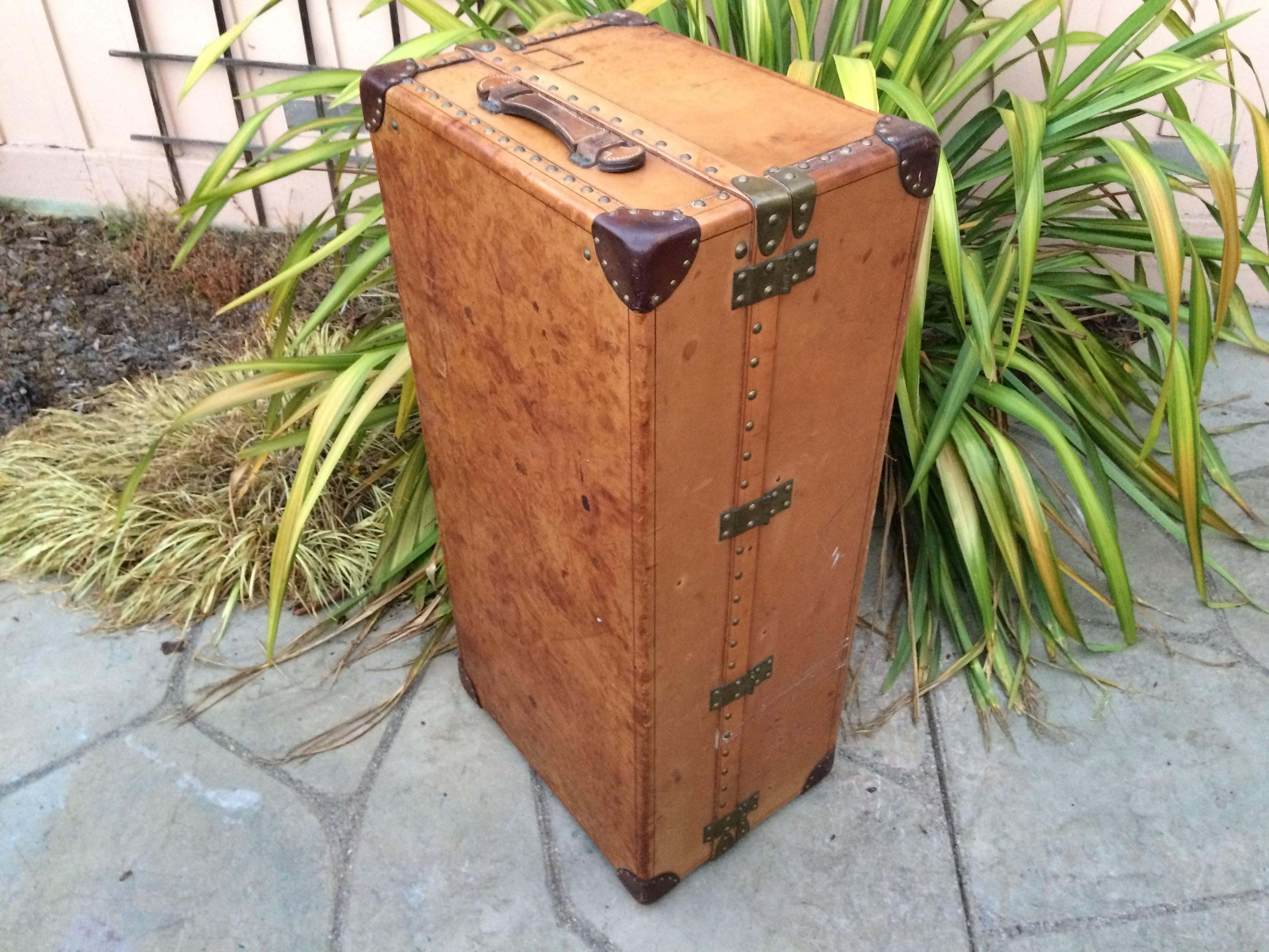 Antique Louis Vuitton Leather Steamer Wardrobe Trunk Goyard era Purse suitcase  For Sale 1