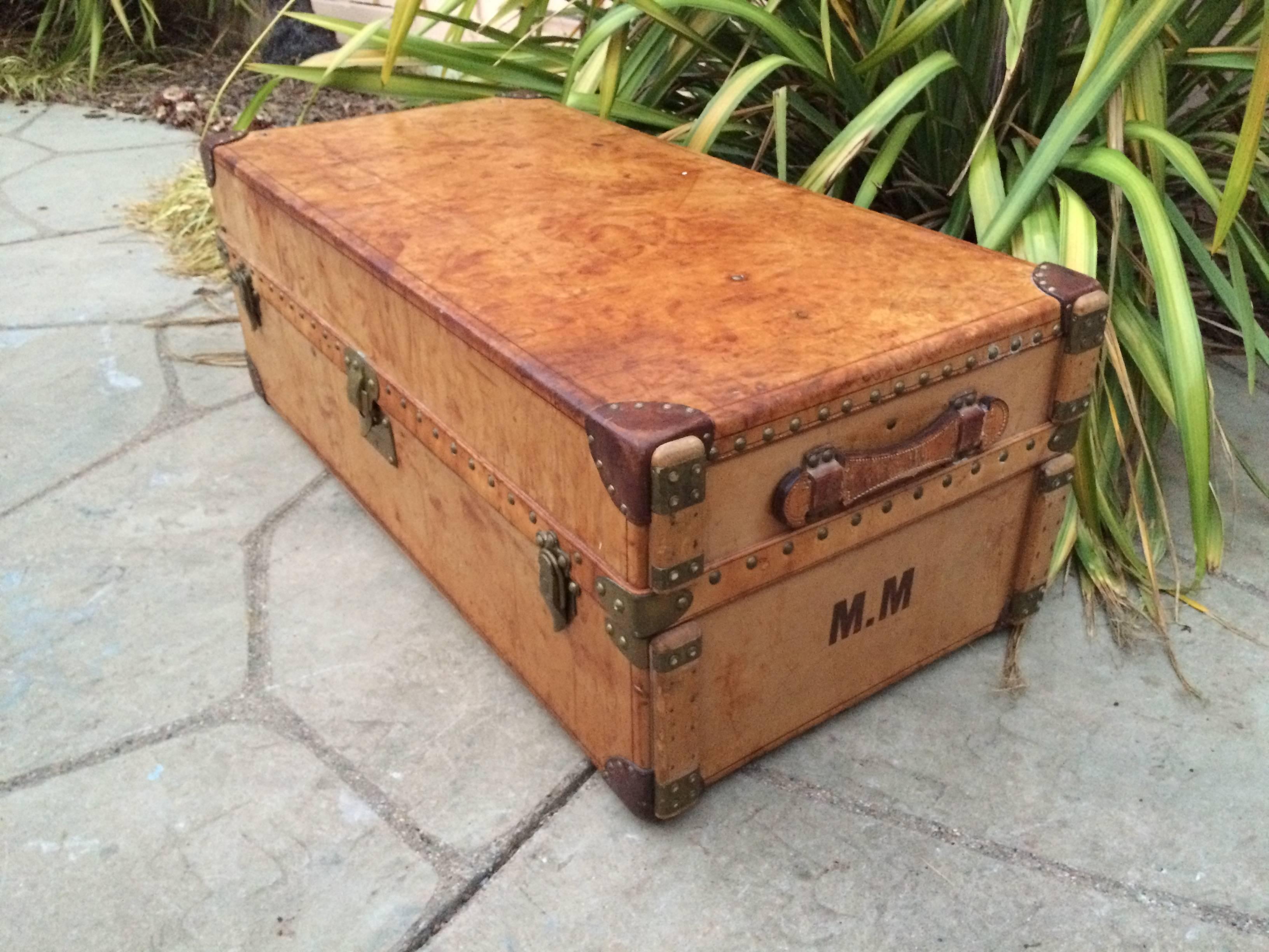 Antique Louis Vuitton Leather Steamer Wardrobe Trunk Goyard era Purse suitcase  For Sale 5