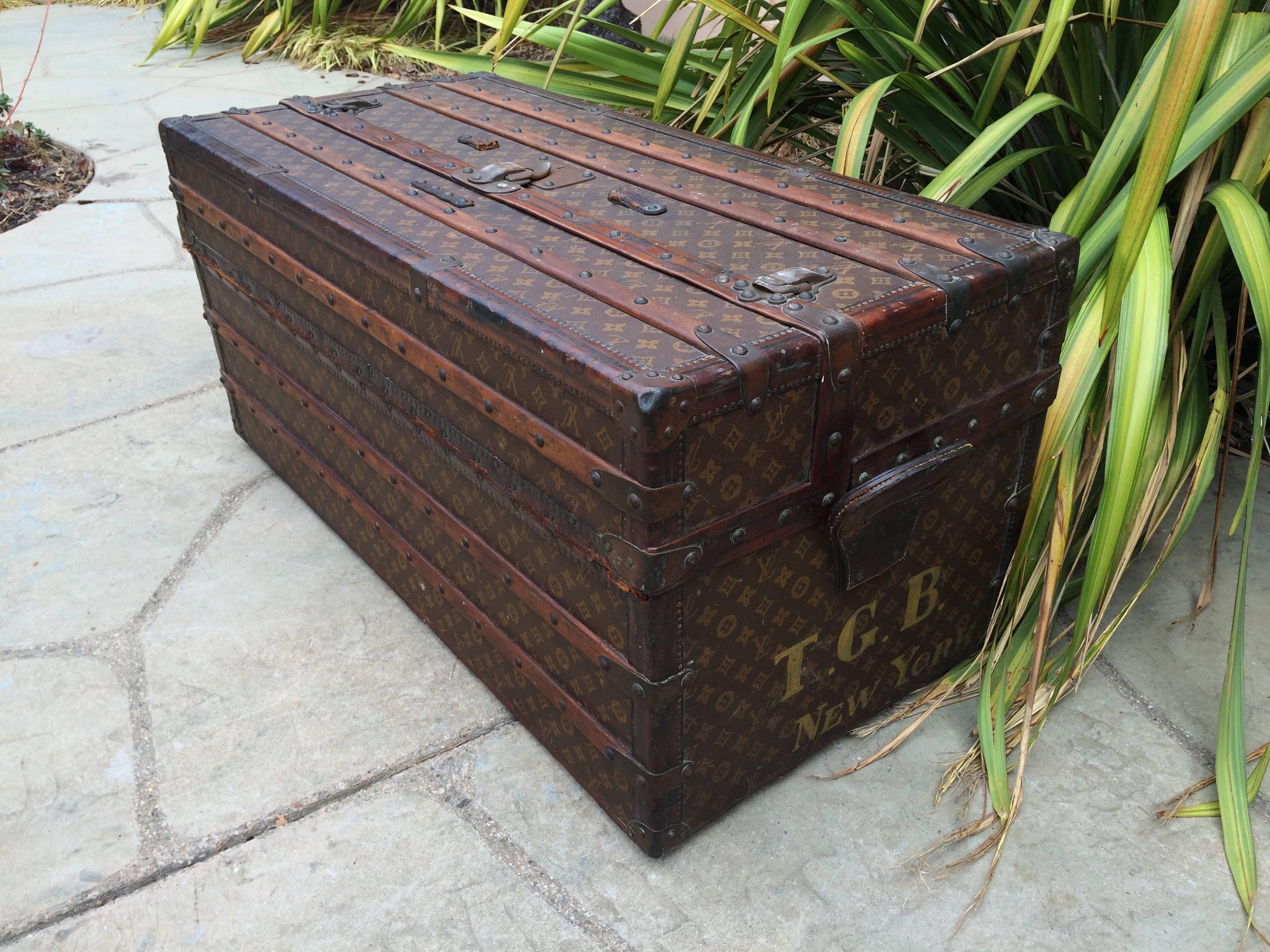 Brass 1920's Louis Vuitton Ideal Monogram Steamer Trunk  Goyard era Purse bag suitcase For Sale