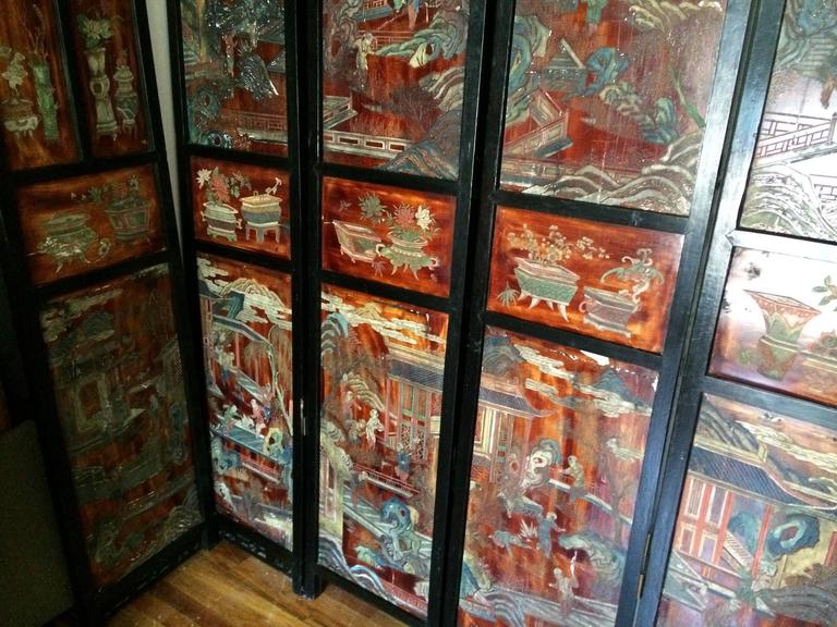 Antique Chinese Coromandel Screen Room Divider Ten Panel Carved Gold Asia art  For Sale 3