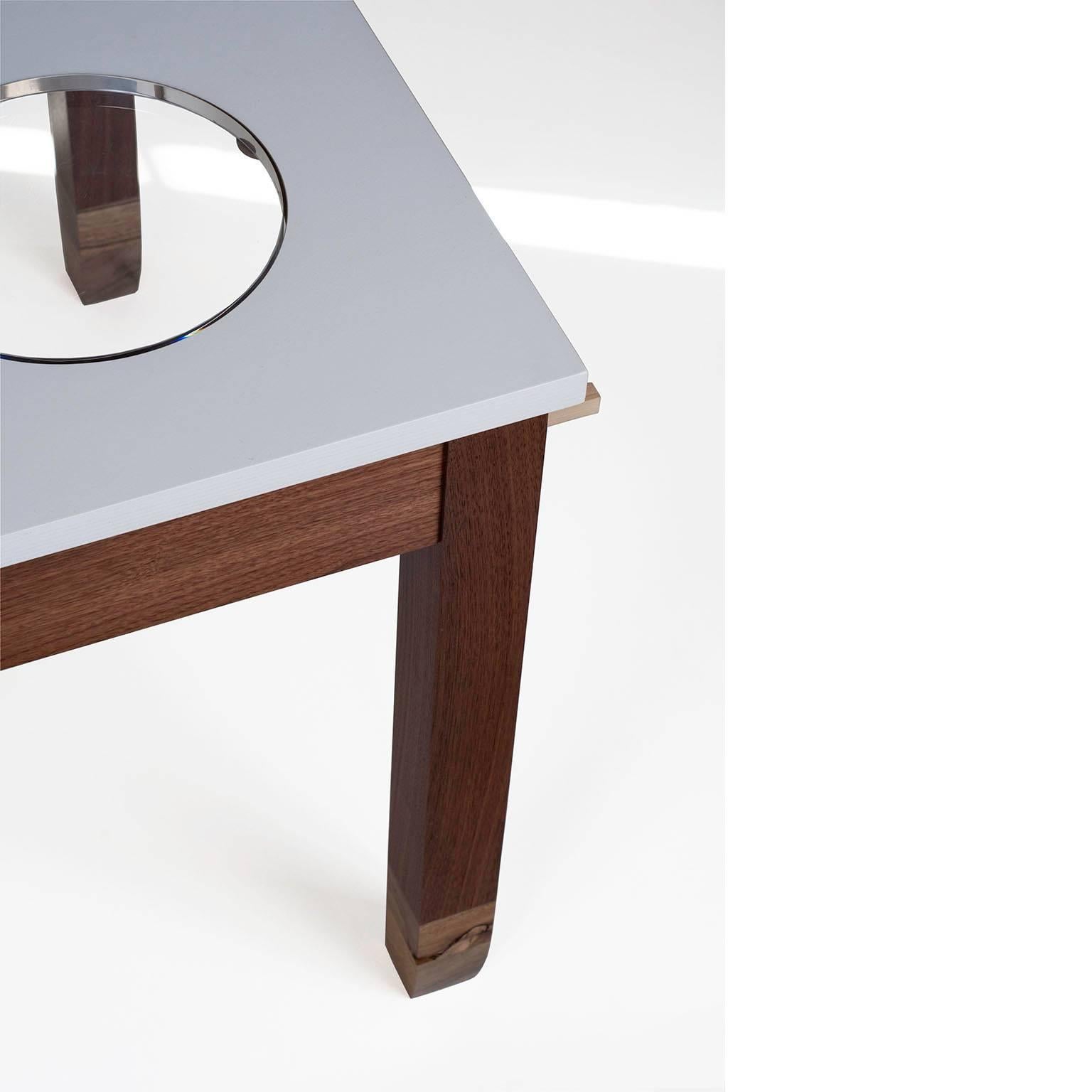 Modern Contemporary White Multi-Ply and Walnut Tea Table Made in Brooklyn in Stock For Sale