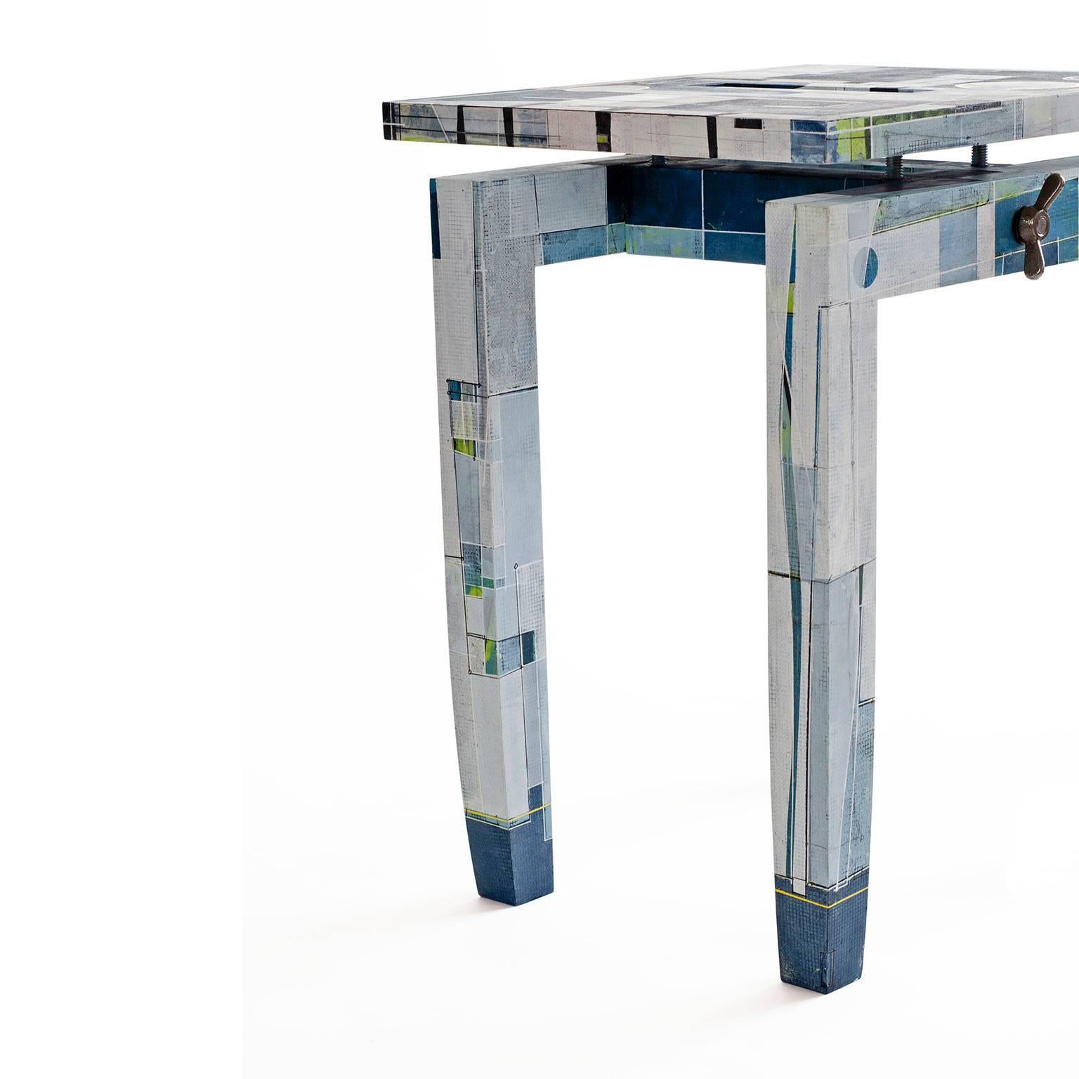 Contemporary Maple Benchlet Stool or Bench Hand-Painted by Todd Germann in Stock For Sale 3