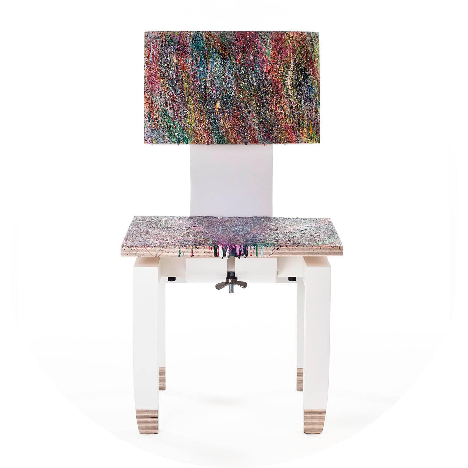 Contemporary Hardwood Side Chair Resin Painted by Marcus Linnenbrink in Stock In New Condition For Sale In Brooklyn, NY