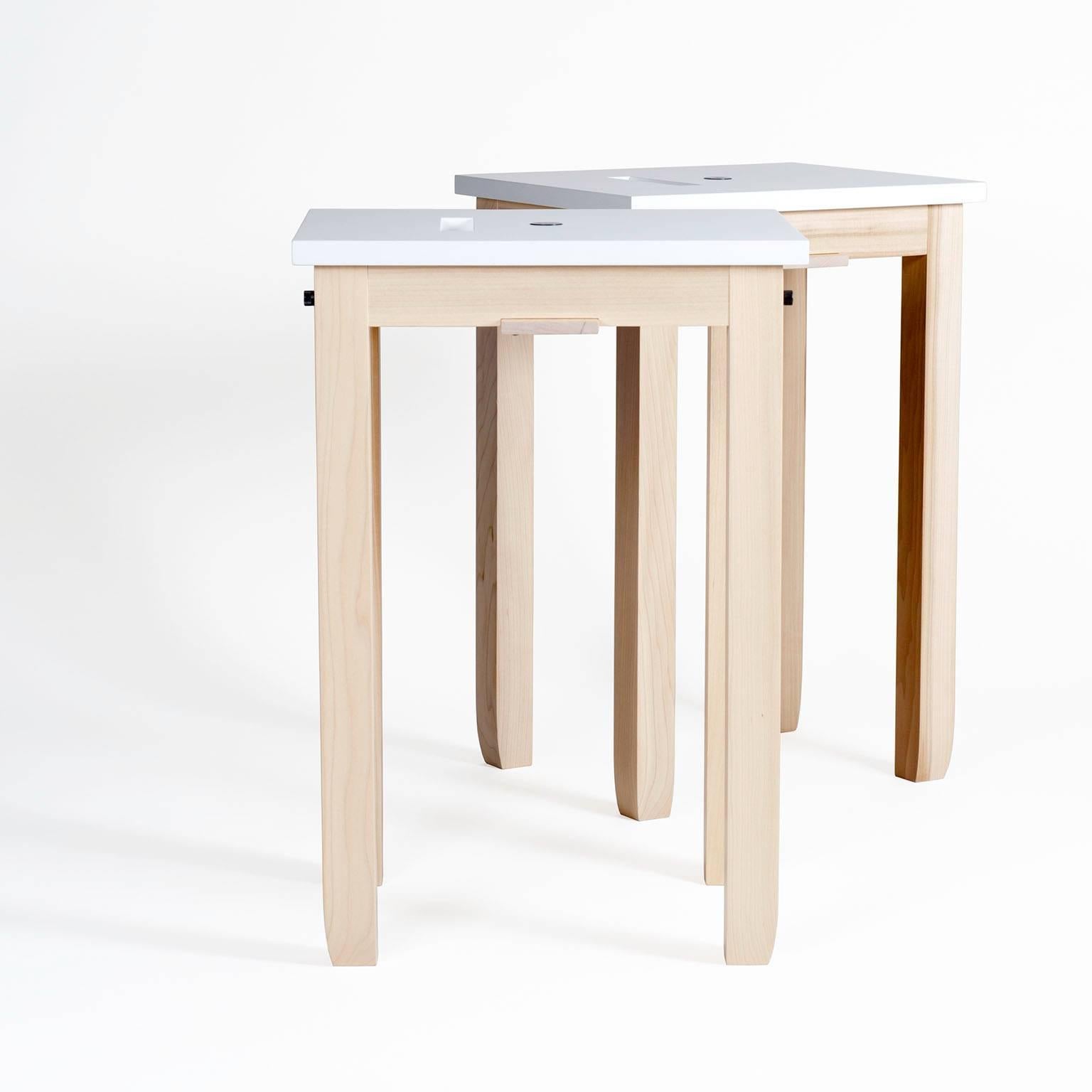 Minimalist Contemporary White Multi-Ply and Hardwood Tulipwood Bar Stool in Stock For Sale