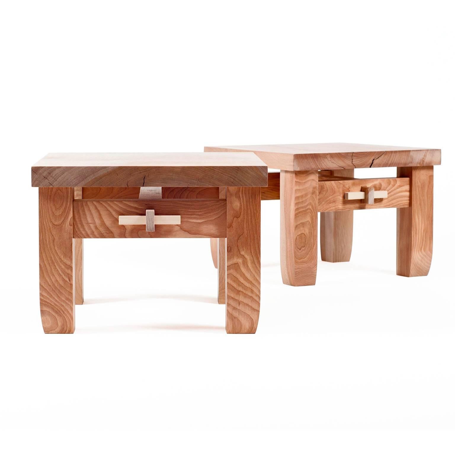 American Contemporary Black Birch Hardwood Low Prayer Stool Set Made in Brooklyn in Stock For Sale