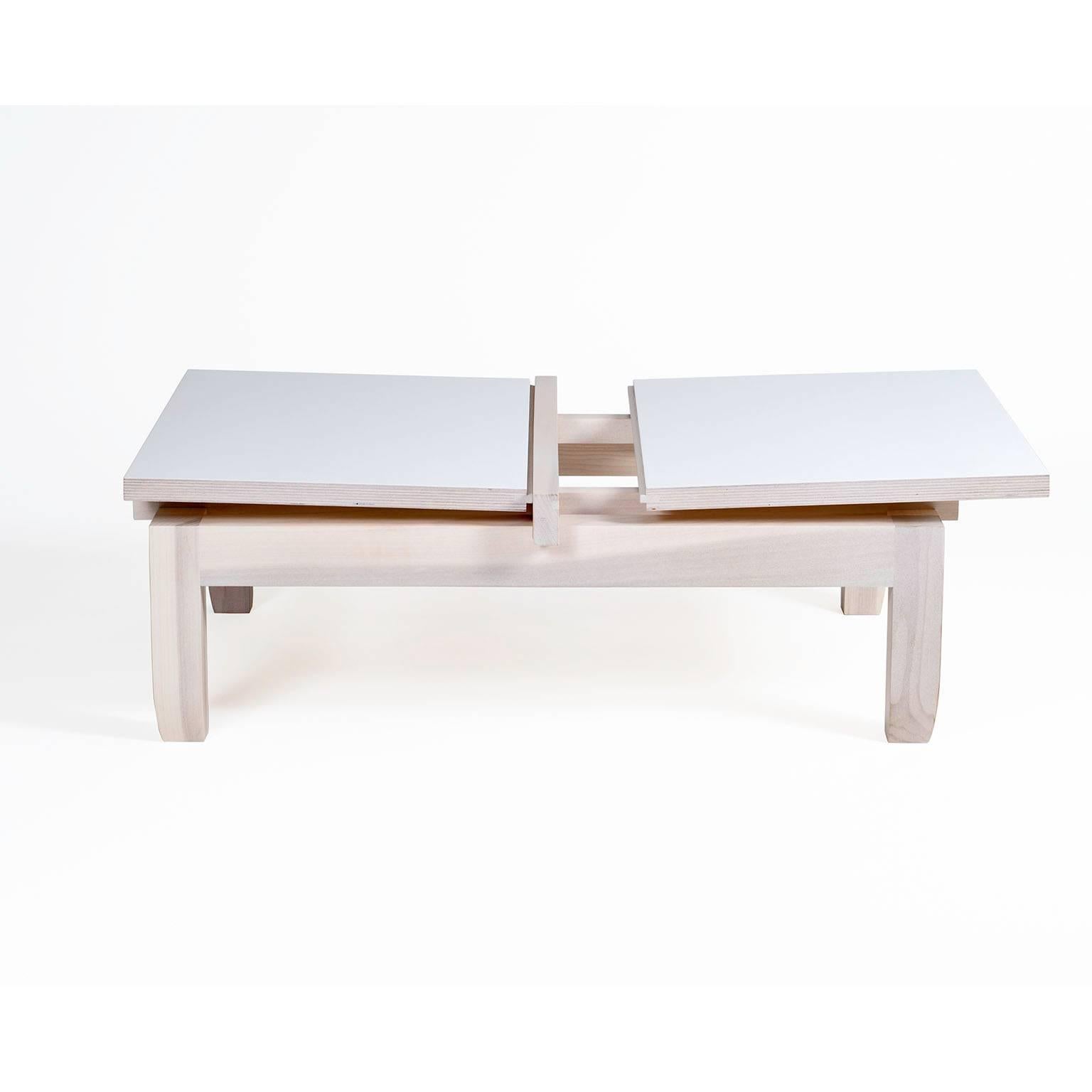 Joinery Contemporary Low Coffee Table with Removable Tea Trays Made in Brooklyn in Stock For Sale