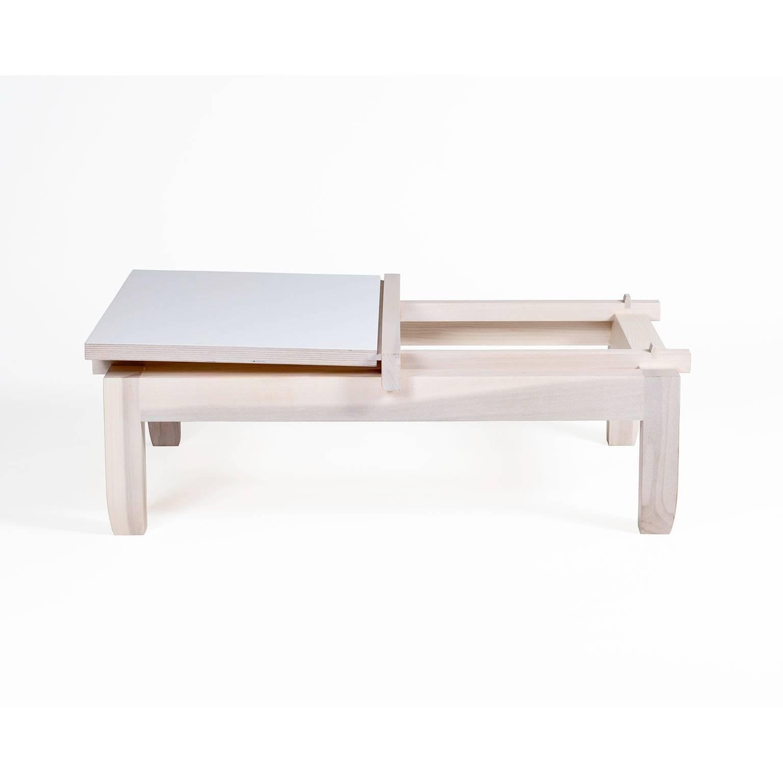 Tulipwood Contemporary Low Coffee Table with Removable Tea Trays Made in Brooklyn in Stock For Sale