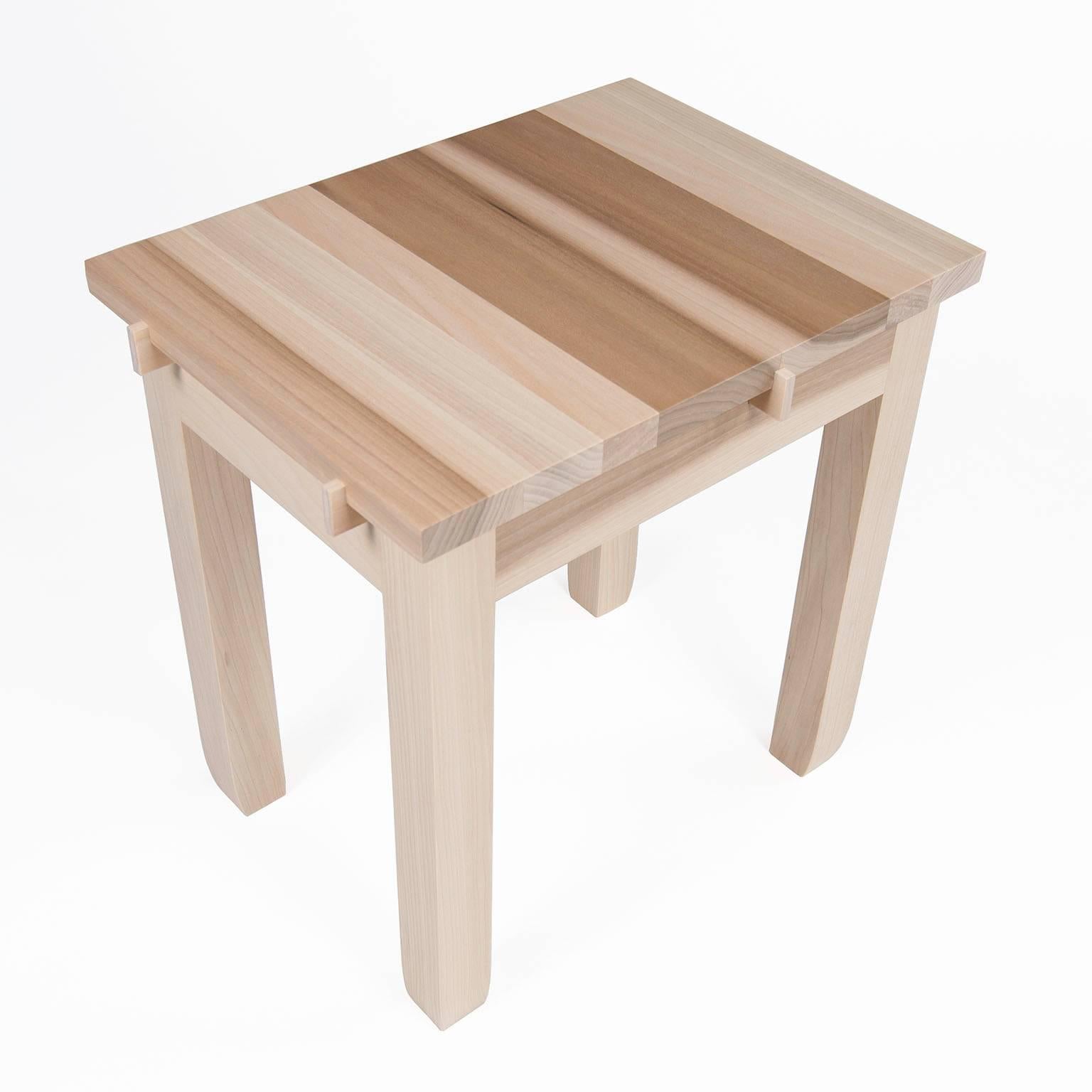 American Contemporary Hardwood Tulipwood Small Bench Stool or Side Table in Stock For Sale