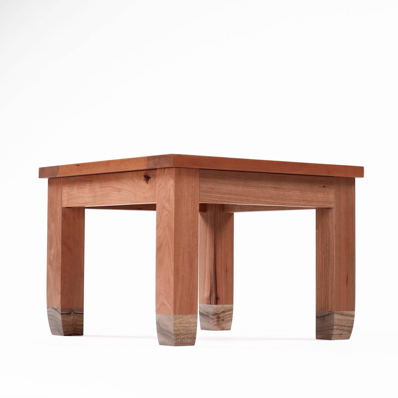 Modern Contemporary Cherry and English Walnut Low Stool Made in Brooklyn in Stock For Sale