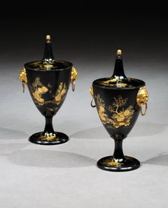 Pair of George III Japanned Chestnut Urns