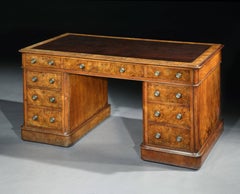 Victorian Burr Walnut Pedestal Desk