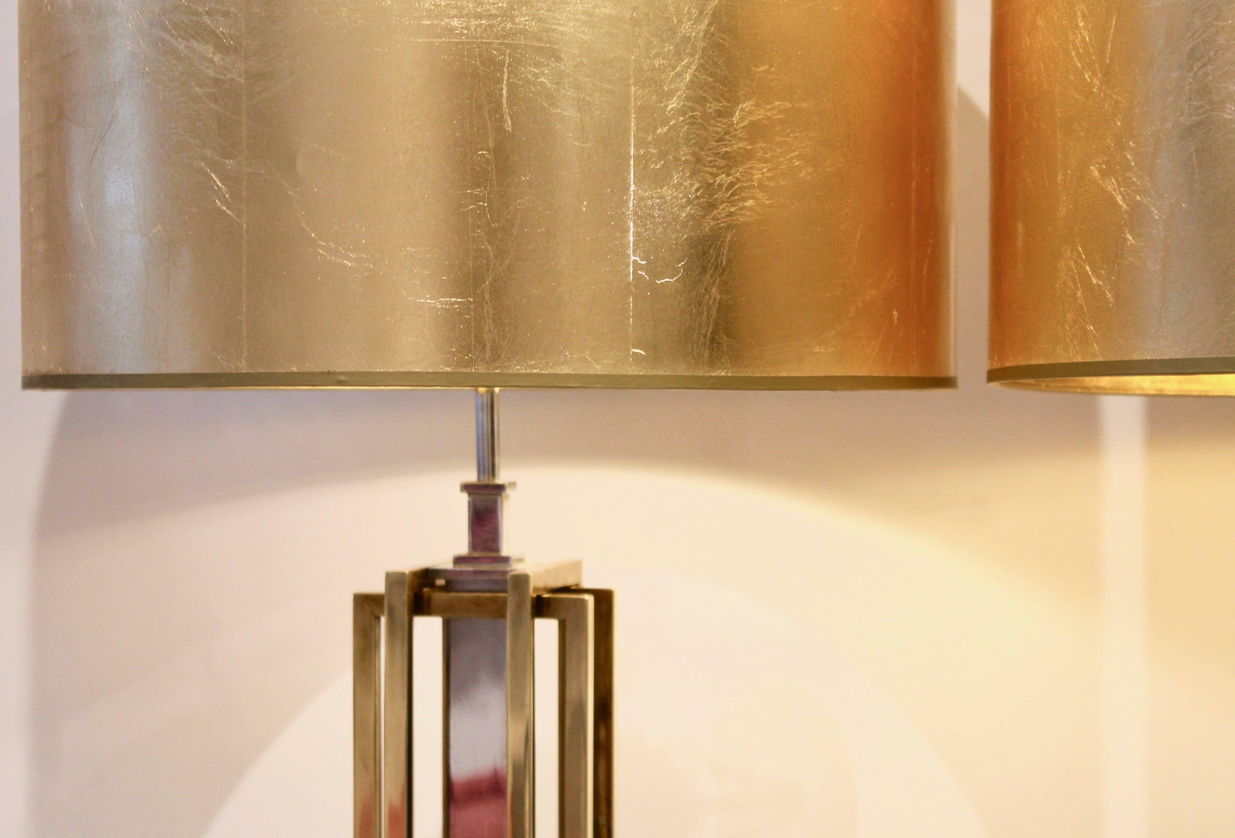 Post-Modern Pair of Brass and Chrome Table Lamps by Willy Daro, circa 1970