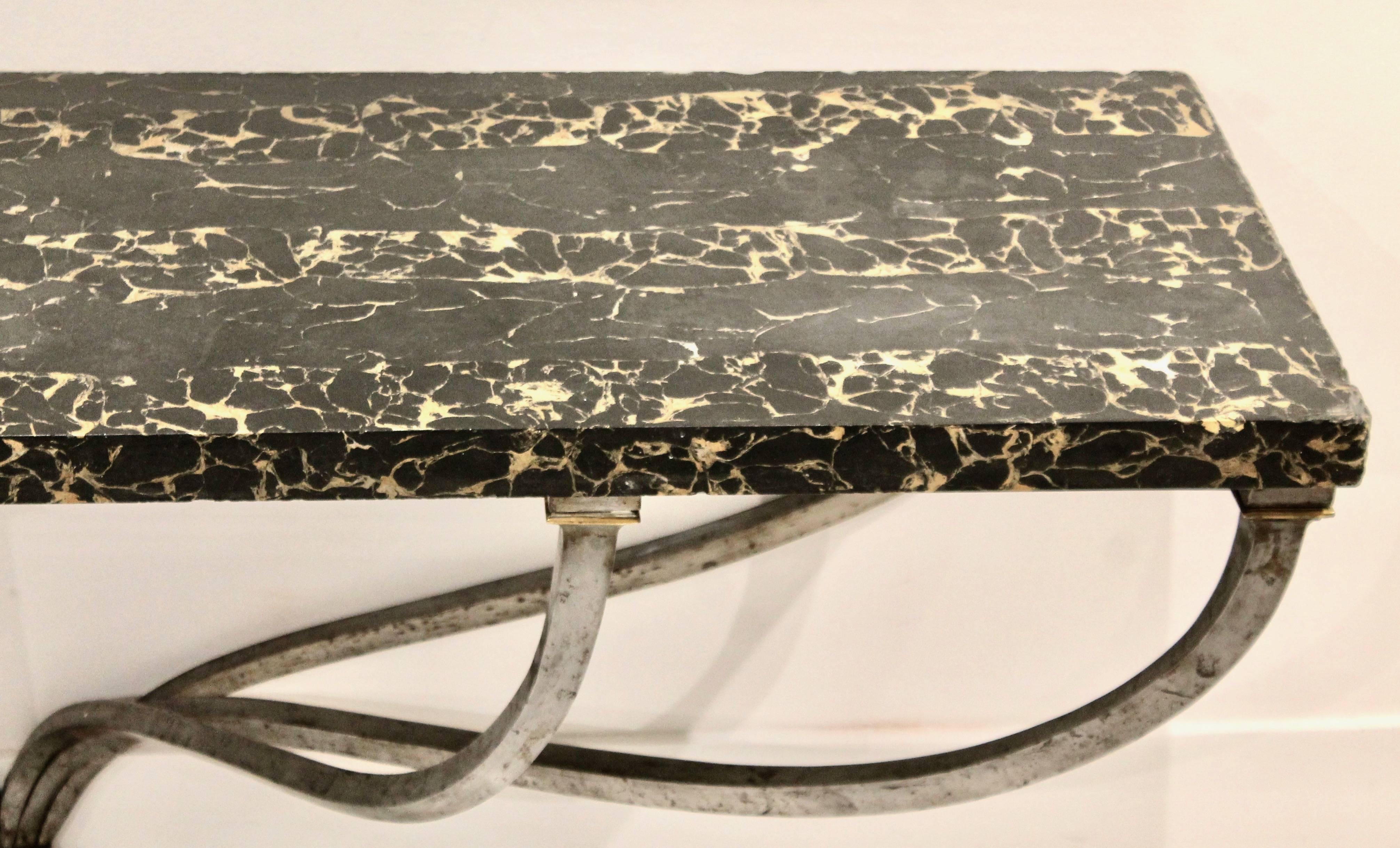 Gilt Early 19th Century Italian Console in Scagliola, Steel and Bronze