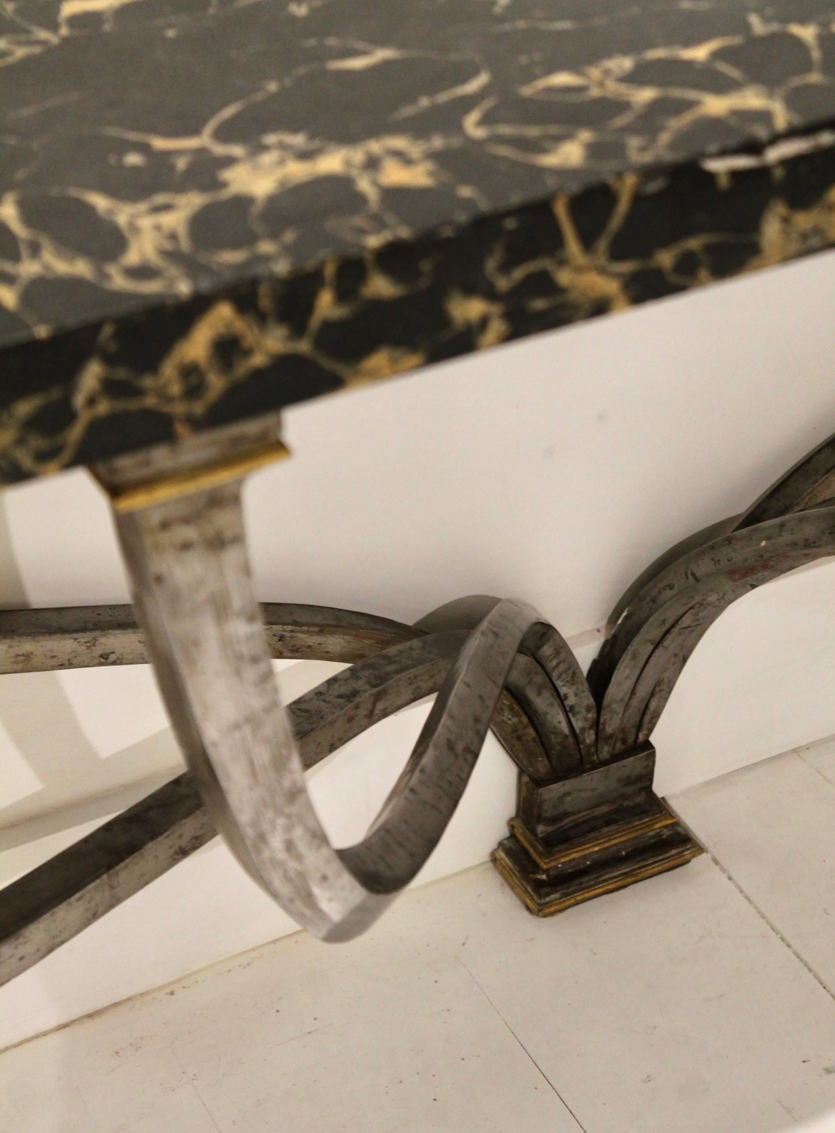 Early 19th Century Italian Console in Scagliola, Steel and Bronze 4