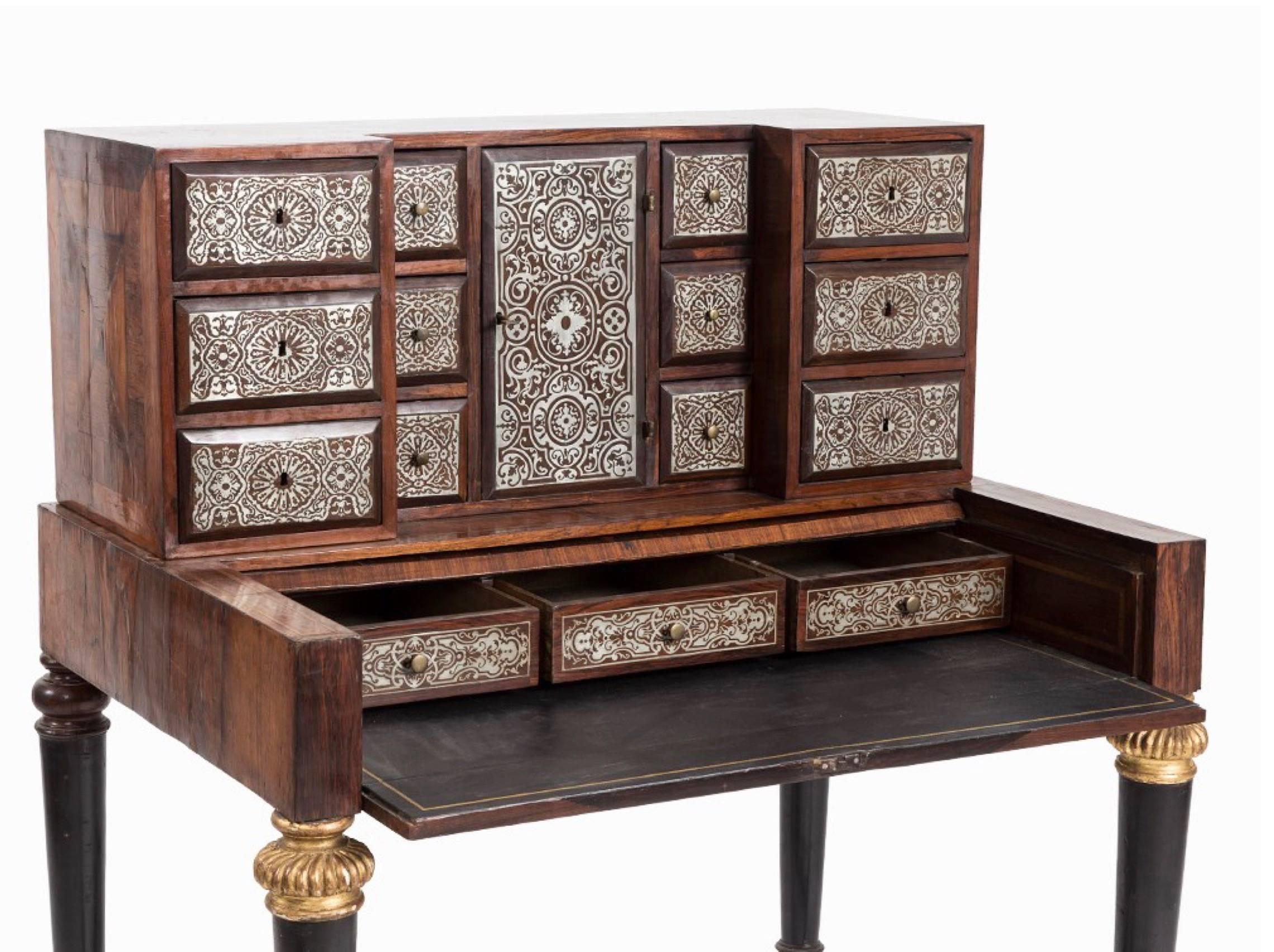 Gorgeous 18th Century Tin Marquetry Writing Desk/ Cabinet For Sale 3