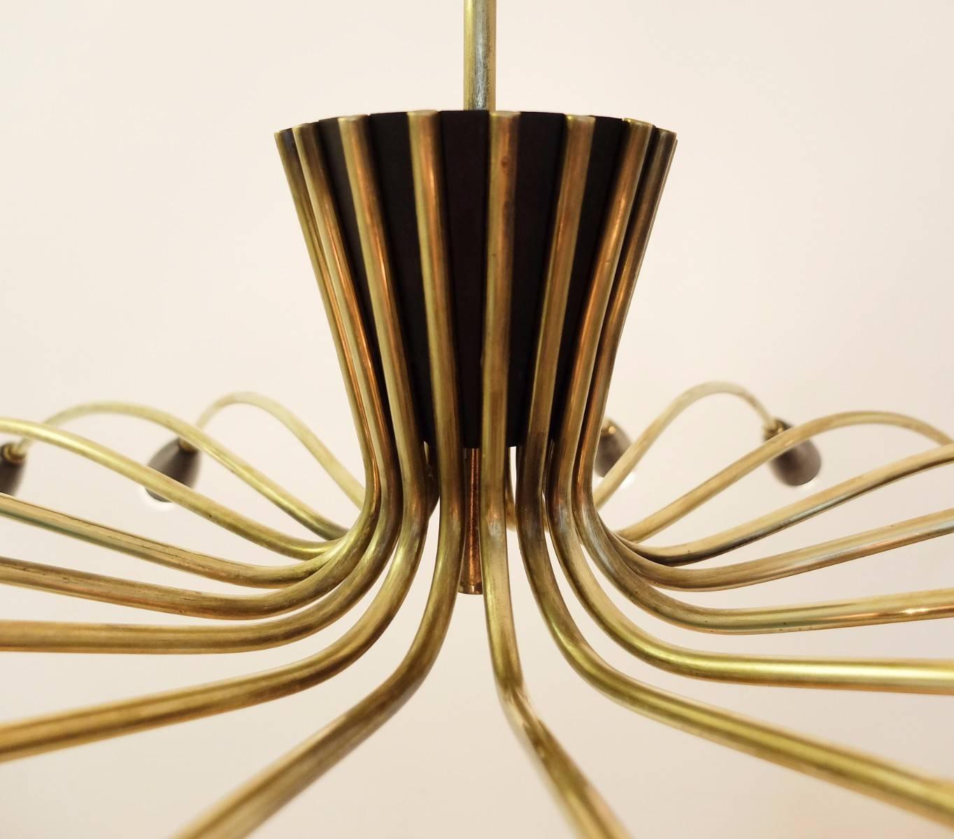 Mid-20th Century Elegant 1960s Italian Chandelier in Brass and Black Lacquer