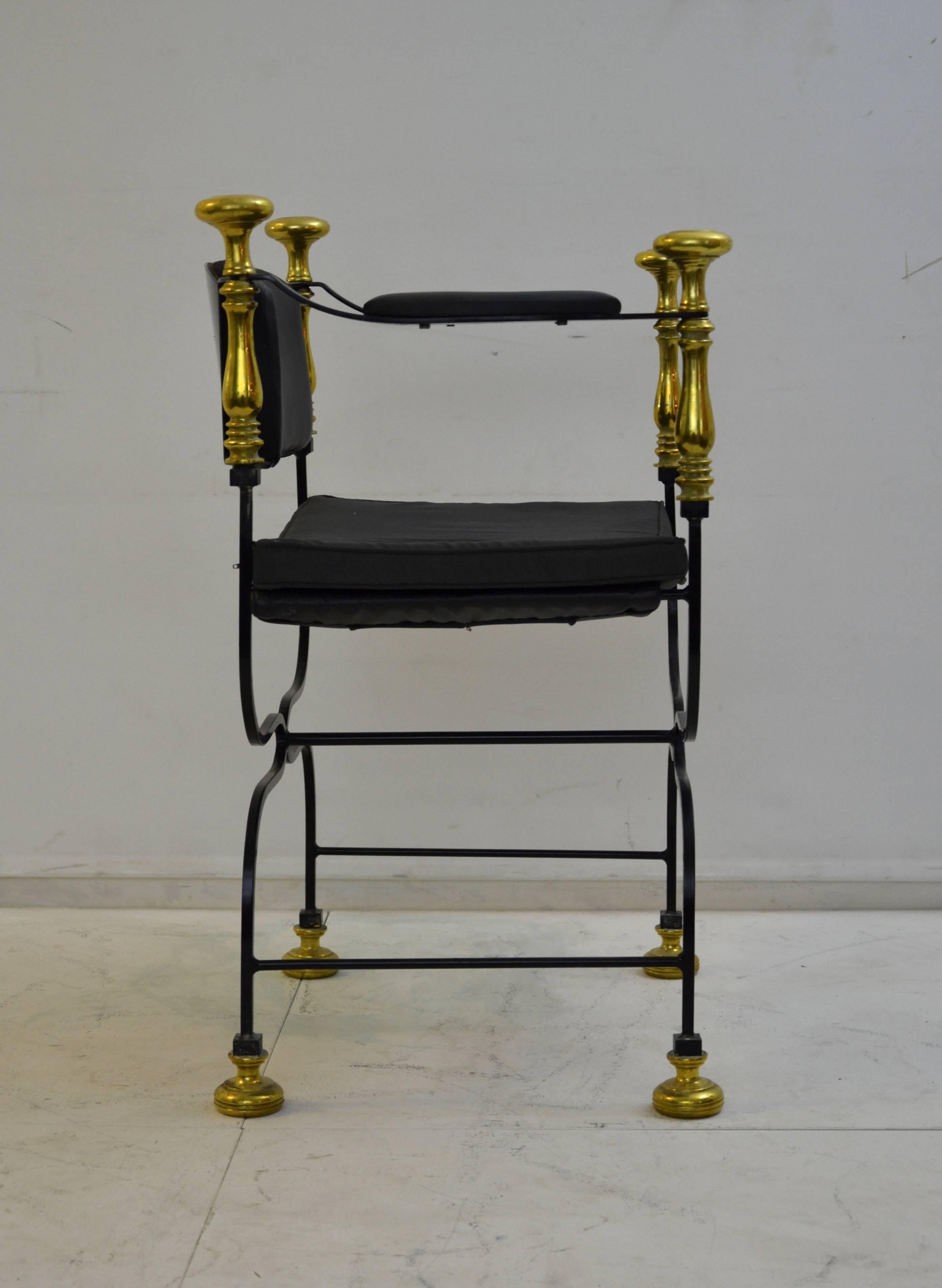 European Set of Eight Wrought Iron and Gilt Brass 1970s Armchairs