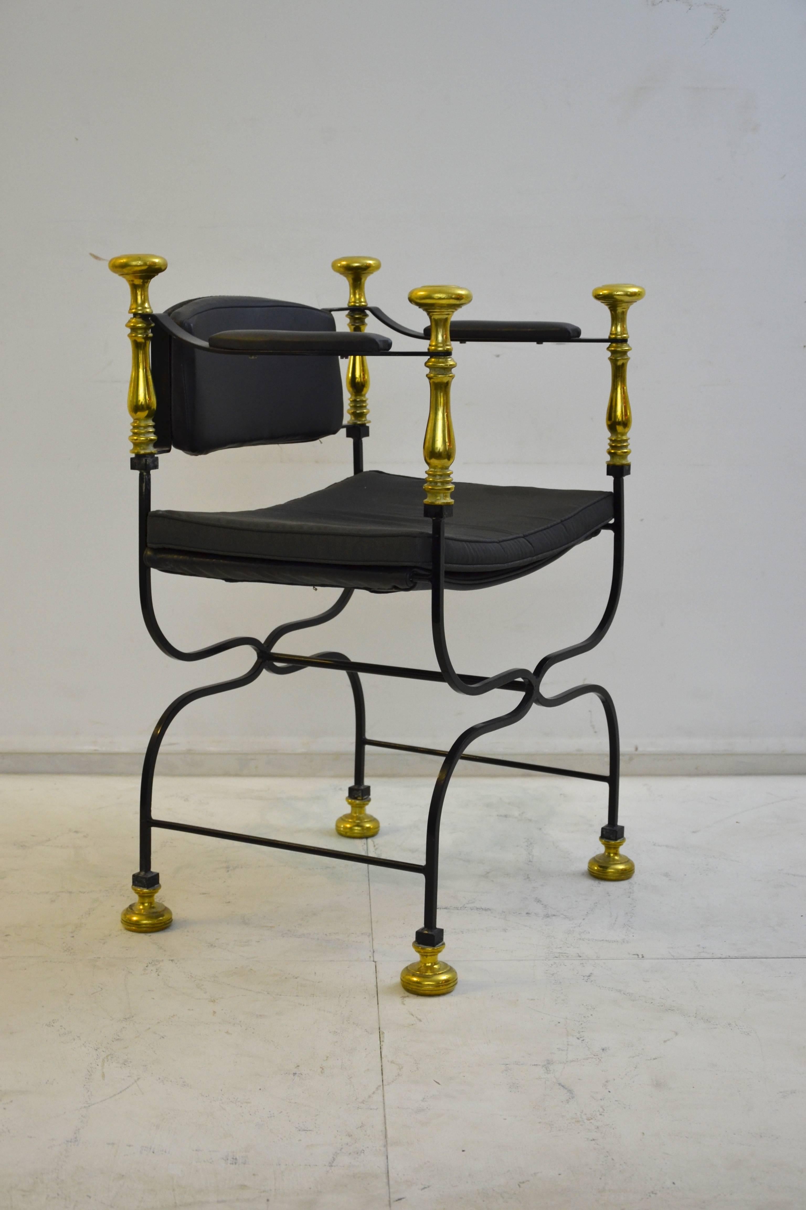 Set of eight wrought iron and gilt brass 1970s armchairs.
Nine available.