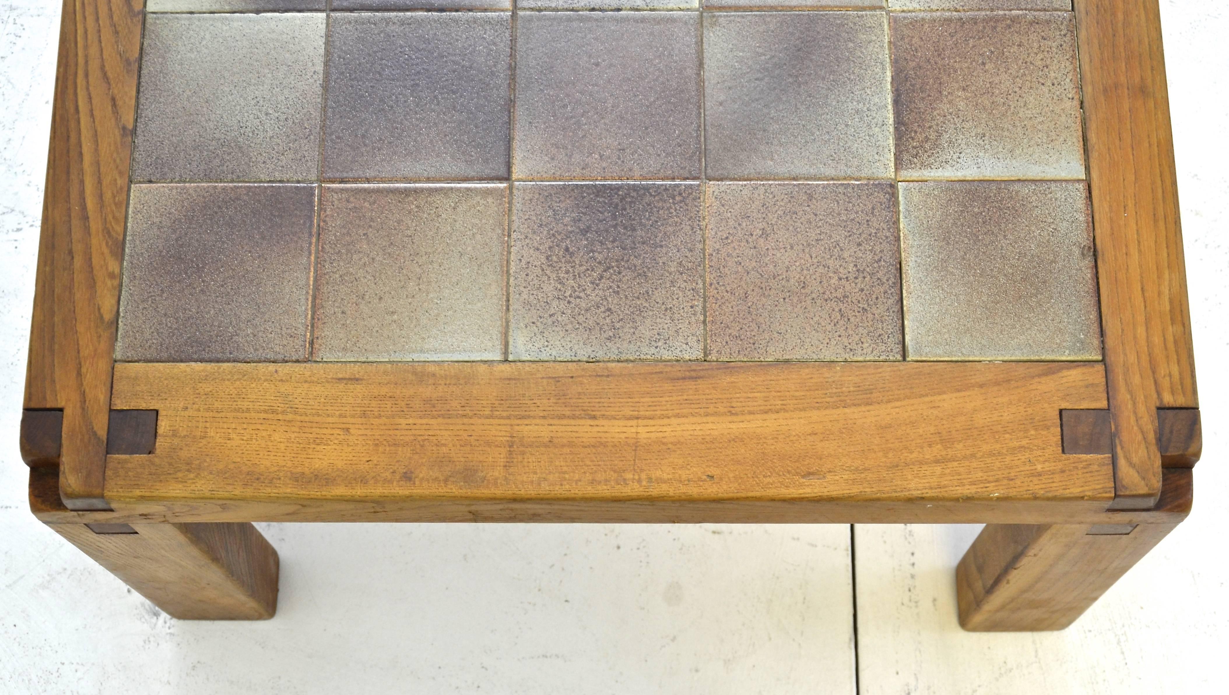 Mid-20th Century Coffee Table in Ceramic and Elm by French Designer Pierre Chapo, circa 1965