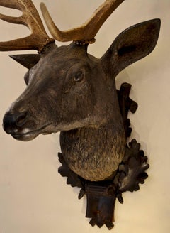 19th Century Black Forest Hunting Trophy in Carved Wood and Deer Antlers