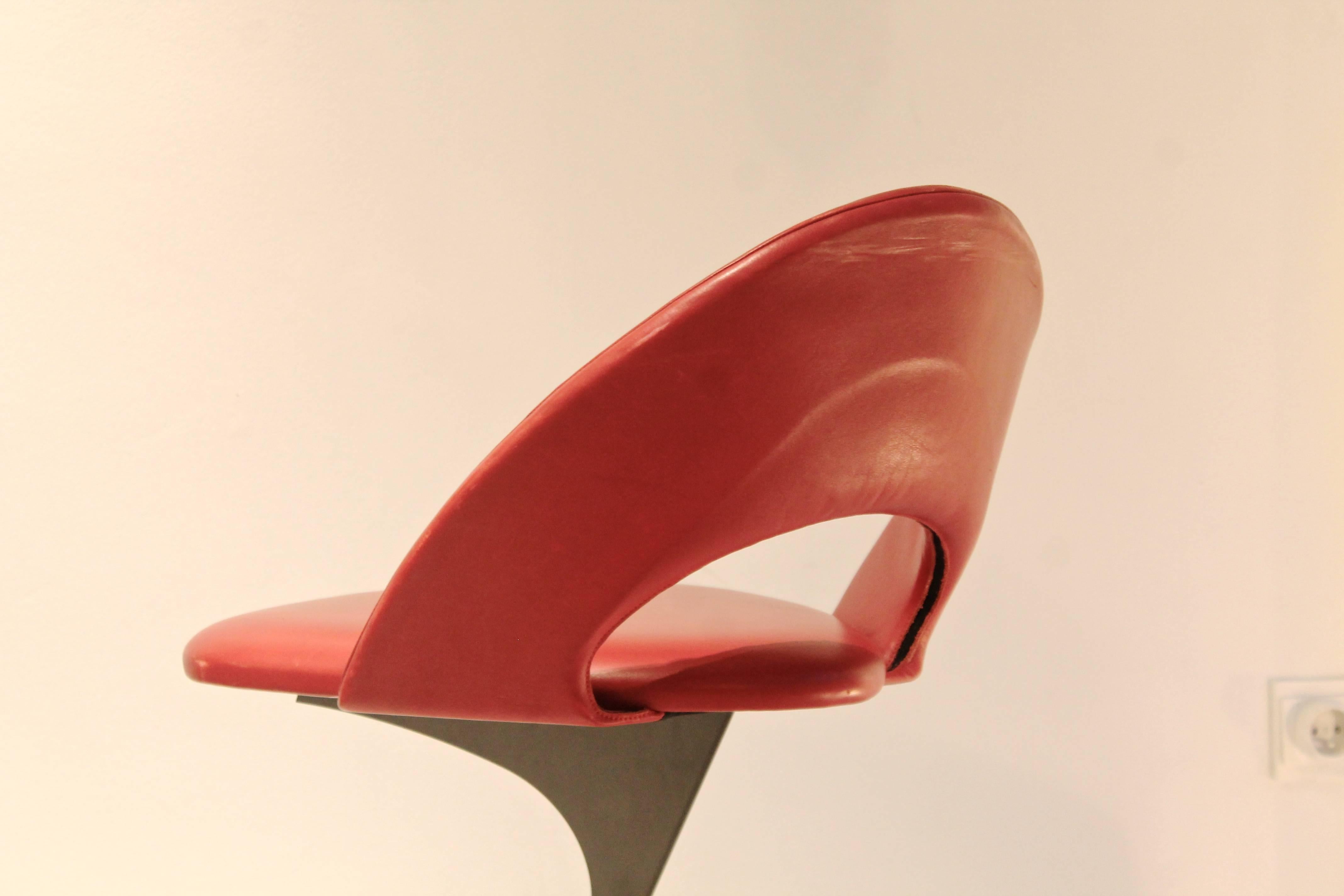 Set of Six Red Leather Chairs by Santiago Calatrava for Desede Switzerland, 1986 1