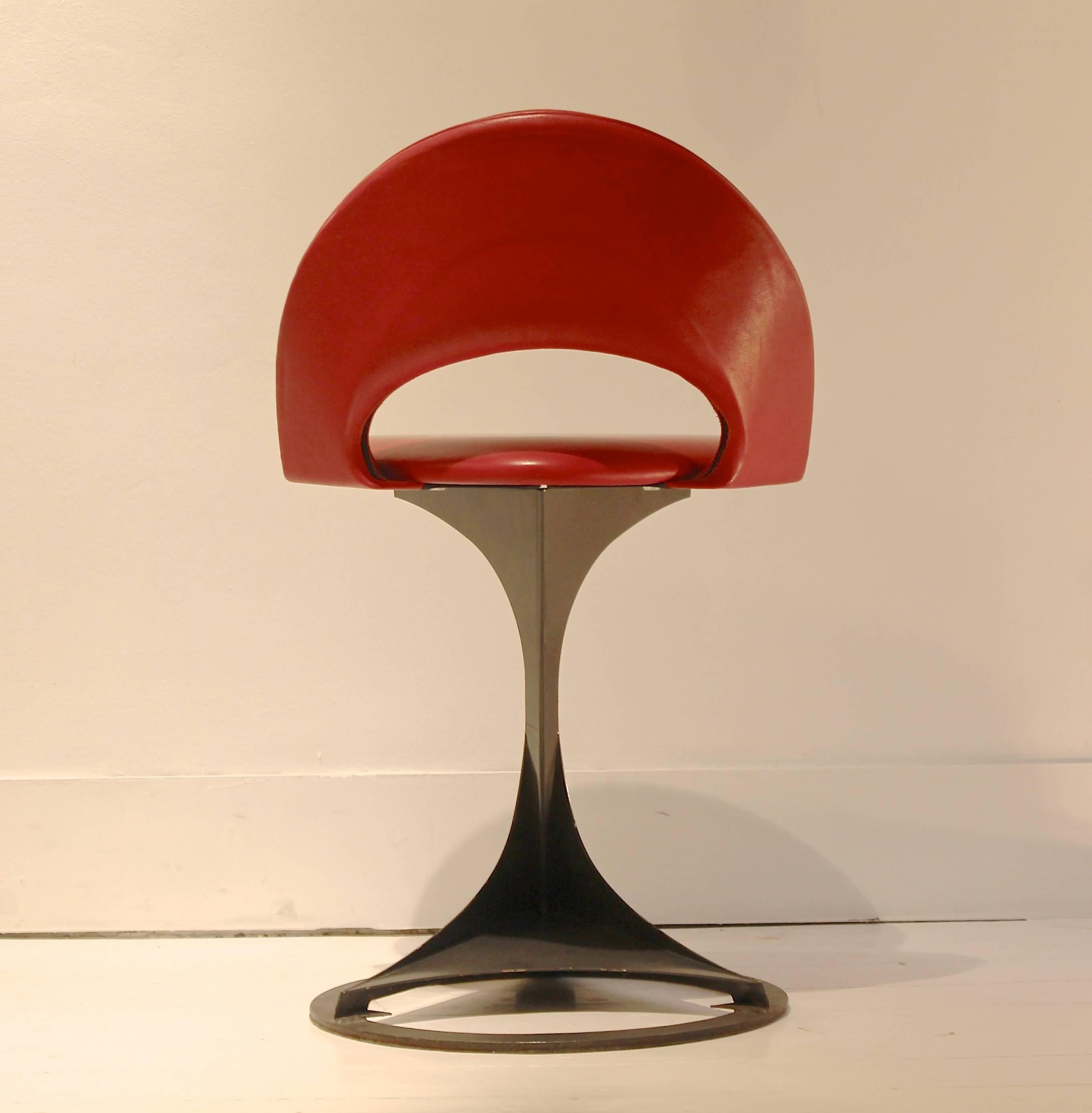 Enameled Set of Six Red Leather Chairs by Santiago Calatrava for Desede Switzerland, 1986