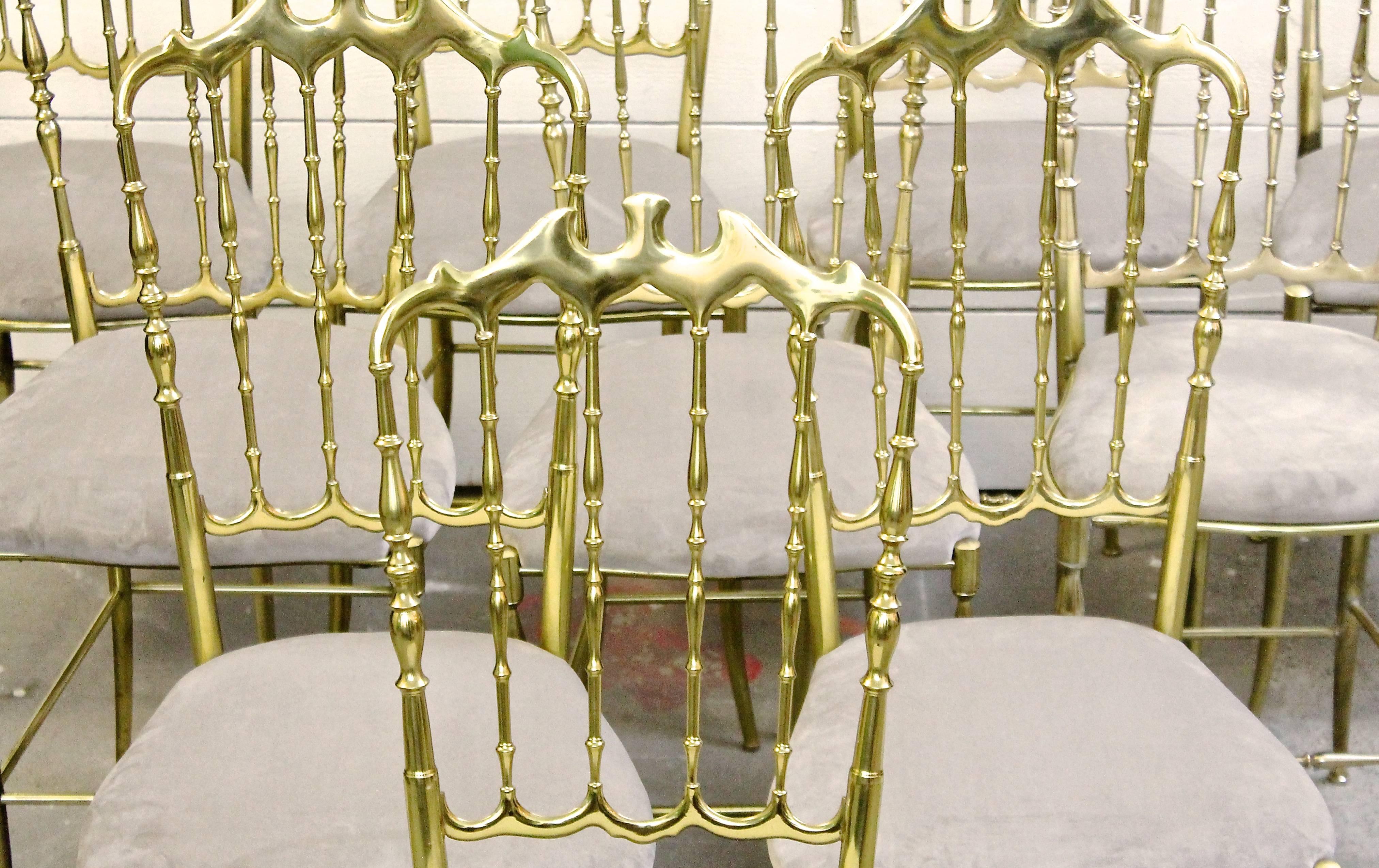 Set of Ten Polished Gilt Brass Chiavari Ballroom Chairs 1