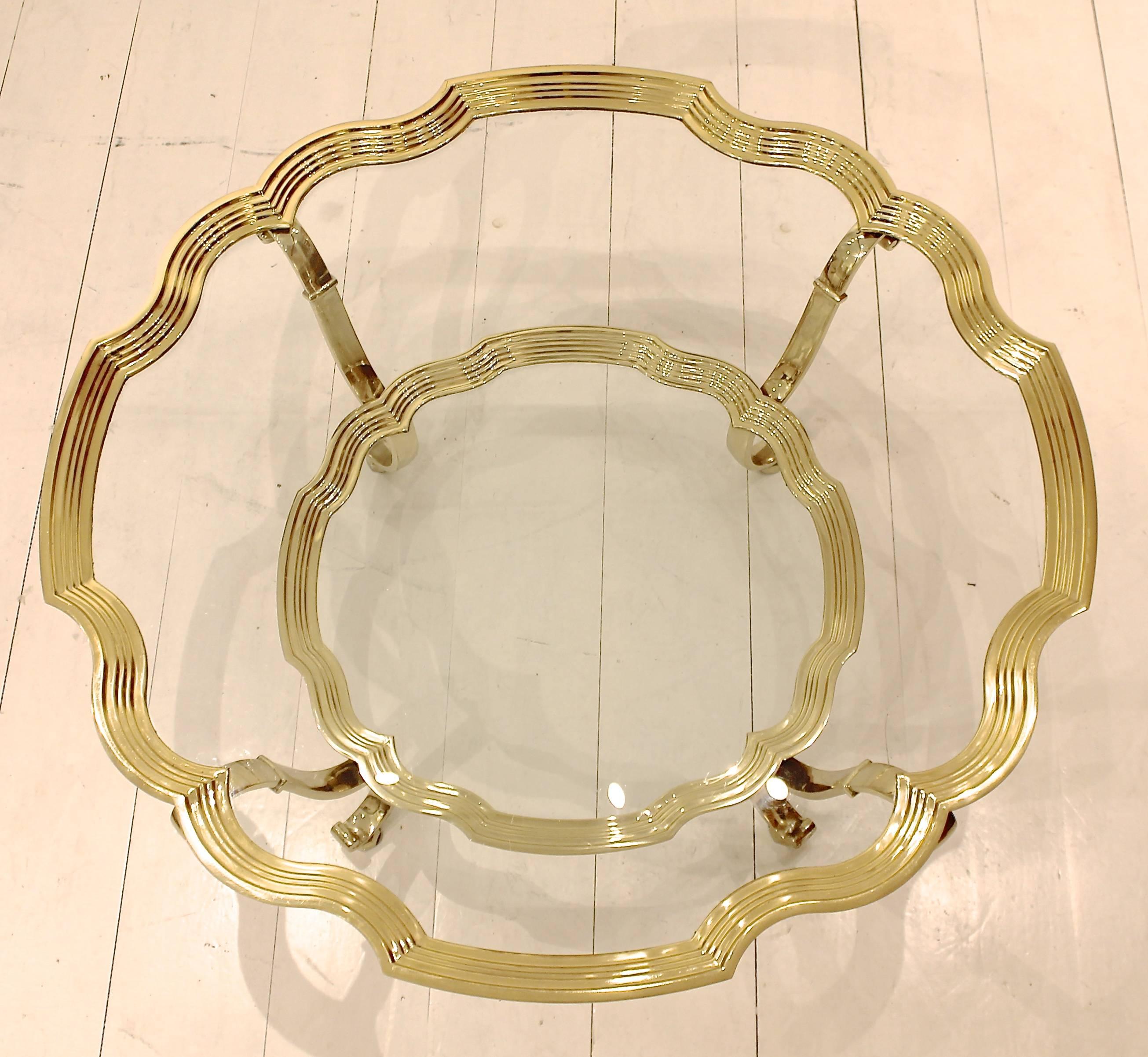 1970s LaBarge Italian made (American design) glassand polished brass coffee table.