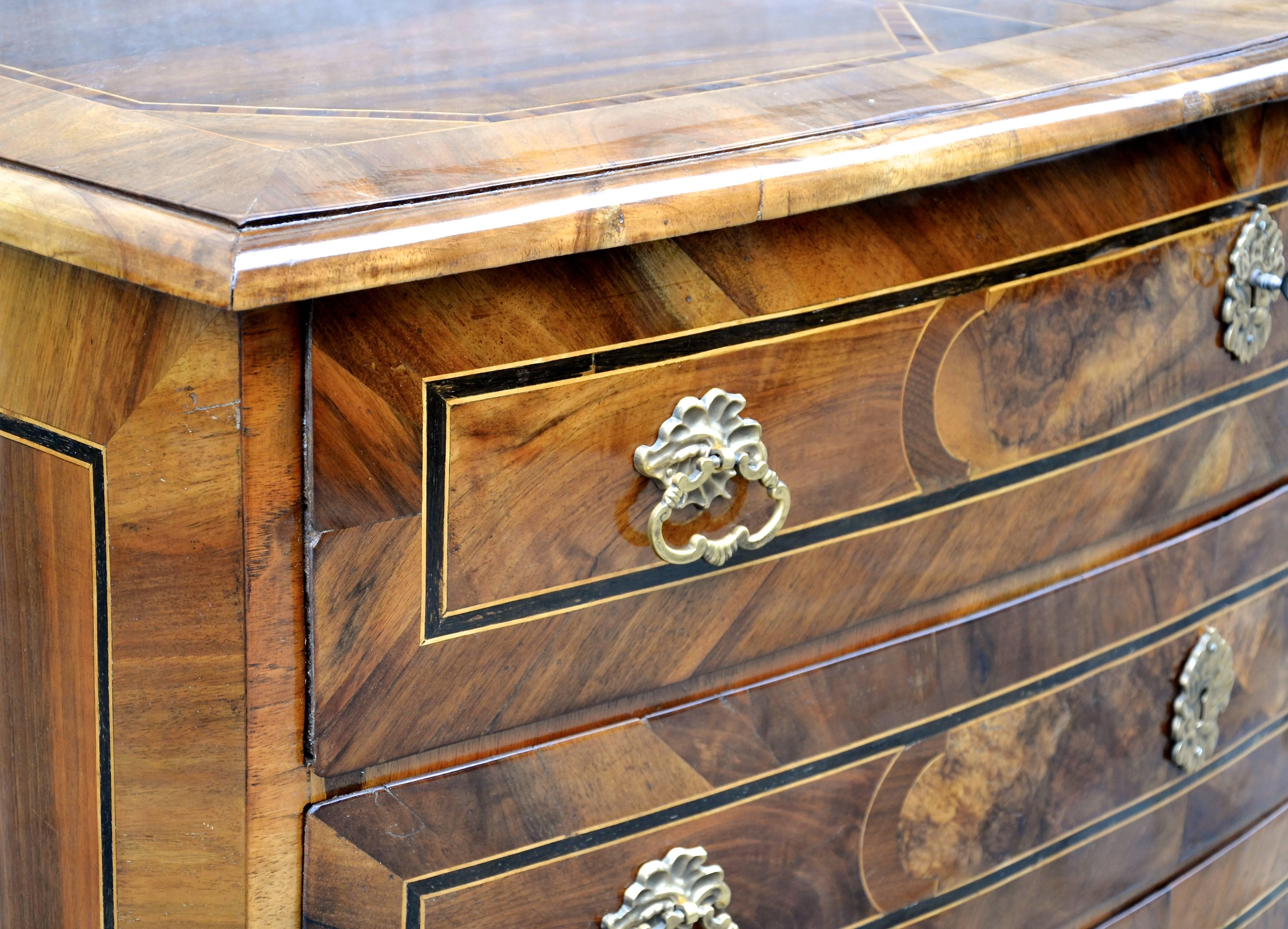 Gilt 18th Century German Marquetry Chest of Drawers For Sale