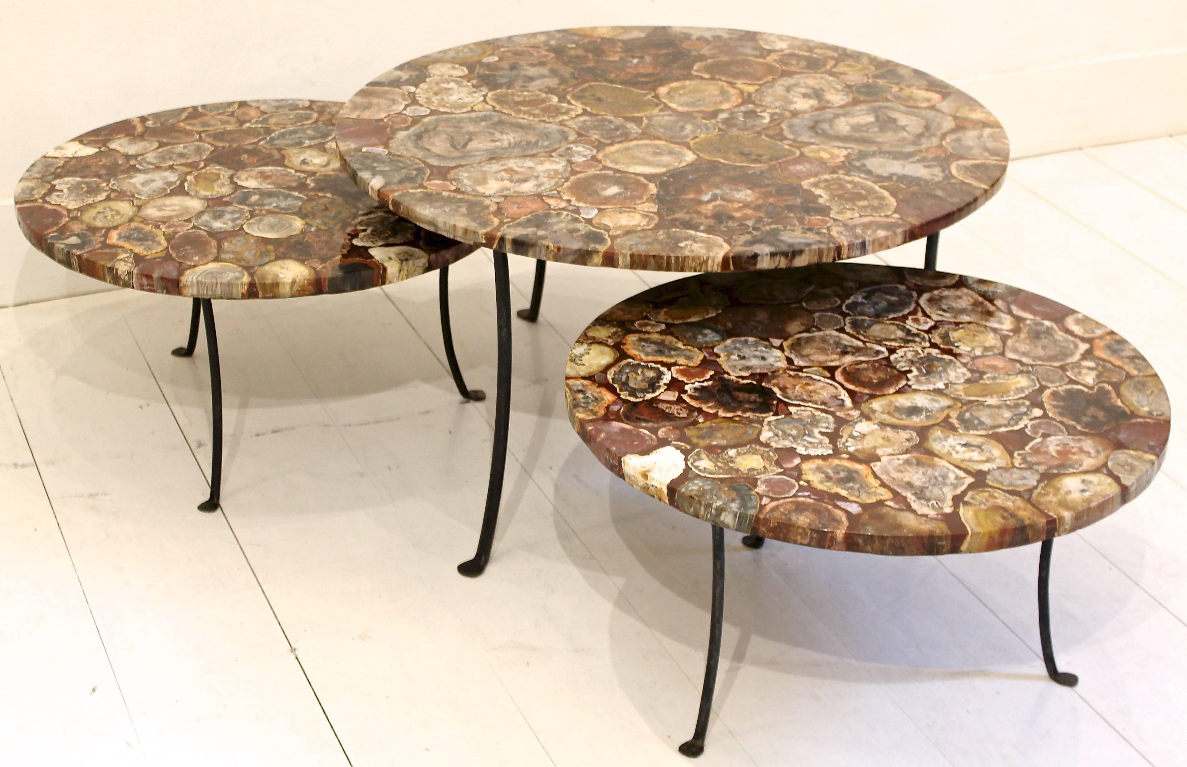 wood and wrought iron end tables