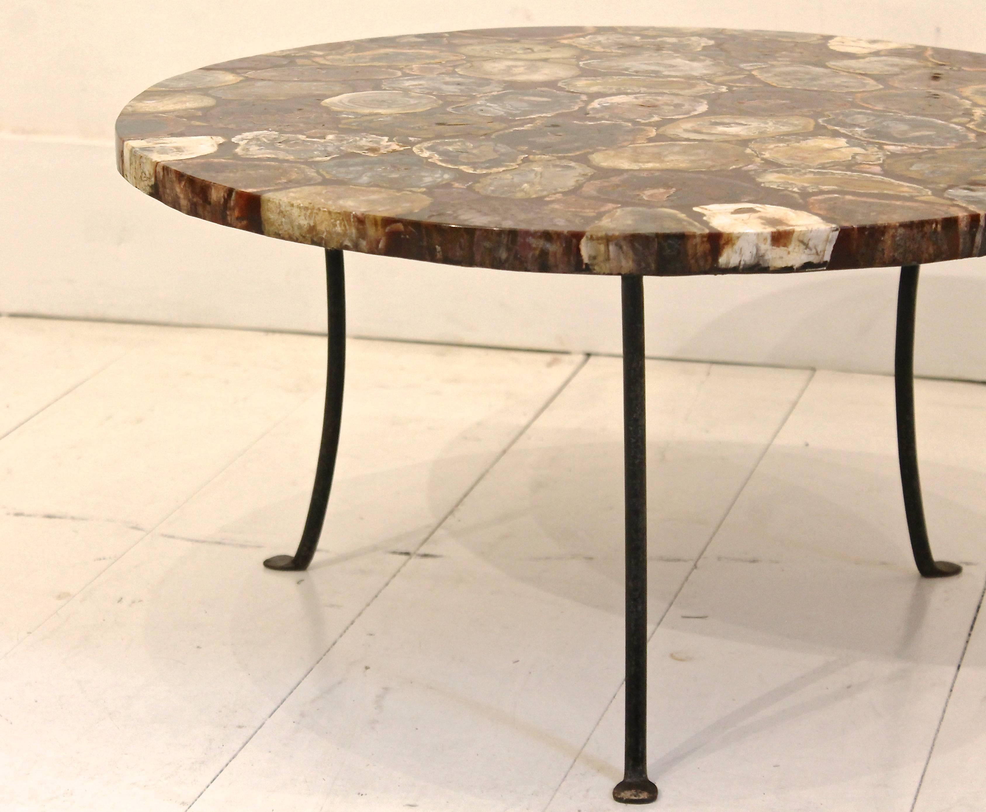 20th Century Set of Four Petrified Wood and Wrought Iron Coffee Tables