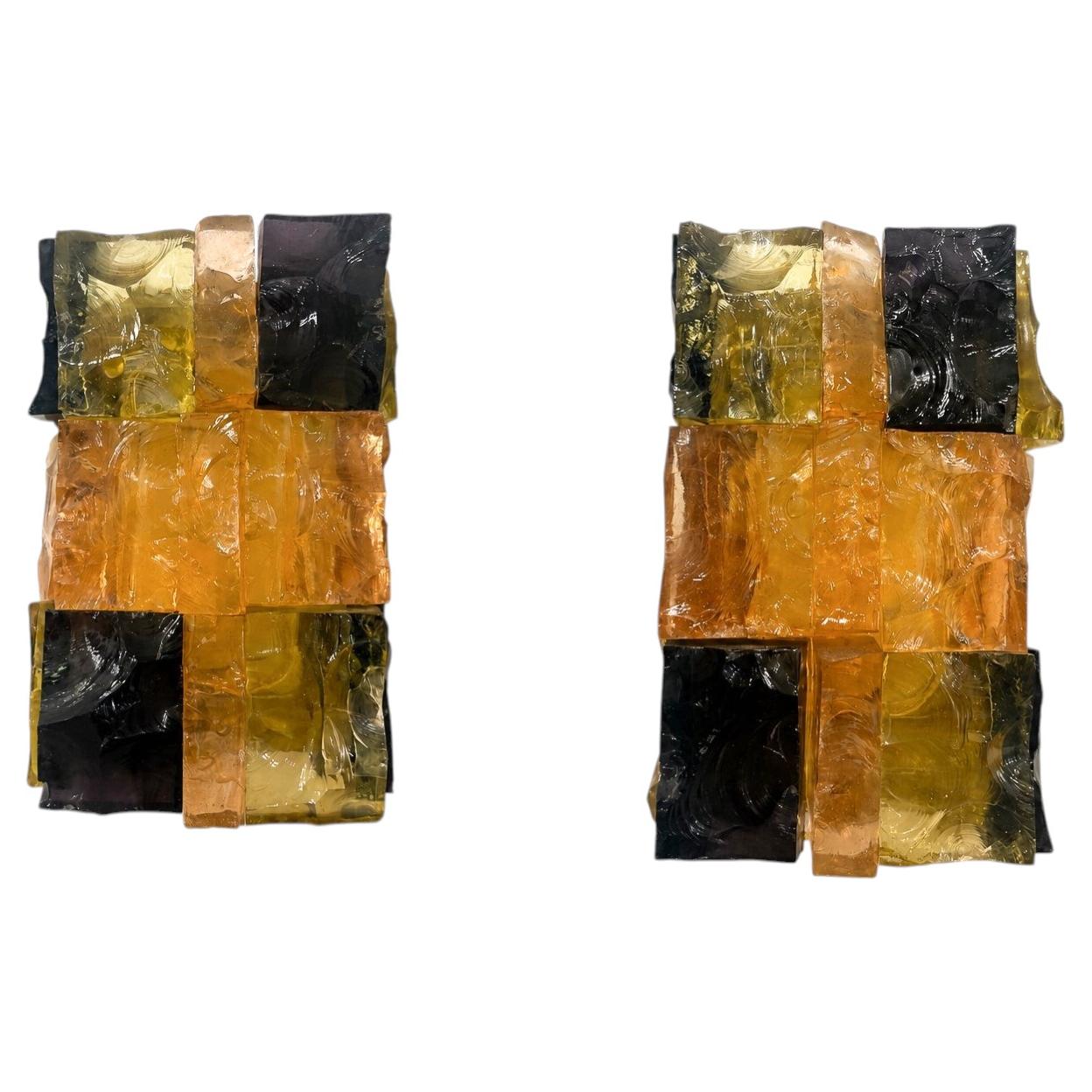 Ein Paar Patchwork-Wandleuchten, Jean Simon Labret, 1970er Jahre
