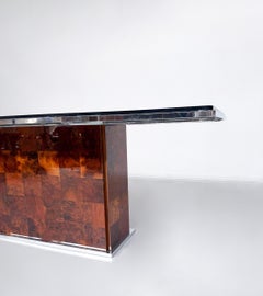 Dining Table by Romeo Rega for Mario Sabot, Burl Wood and Glass, 1970s