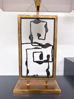 Paar große moderne Tischlampen, Messing, Italien
