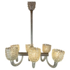 Barovier 6-Light Murano Glass Chandelier, Italy, 1940s