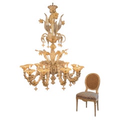 Very Large 12-Light Murano Rezzonico Chandelier, Italy, Murano Glass, 1940s