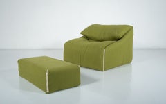 Green Plumy Armchair and Ottoman by Annie Hiéronimus for Cinna, 1980s