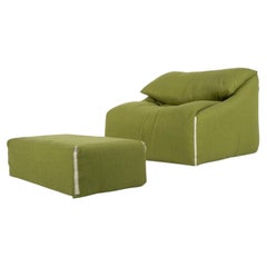 Green Plumy Armchair and Ottoman by Annie Hiéronimus for Cinna, 1980s