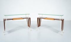 Mid-Century Modern Console table, Wood Metal and Glass, Italy, 1960s