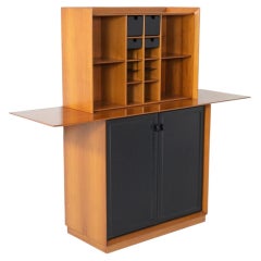 Mid-Century Modern Cabinet, Wood and Leather, Italy, 1970s