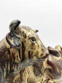 Bull Glazed Stoneware Sculpture by Knud Kyhn, Denmark, 1951