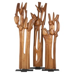 3er-Set Totem-Skulpturen von Marc Lampens, Kiefernholz, Belgien, um 1990
