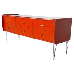 Red Wooden Chest of Drawers, Italy, 1970s