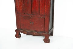 Red Wooden Chinese Cabinet, 19e Century