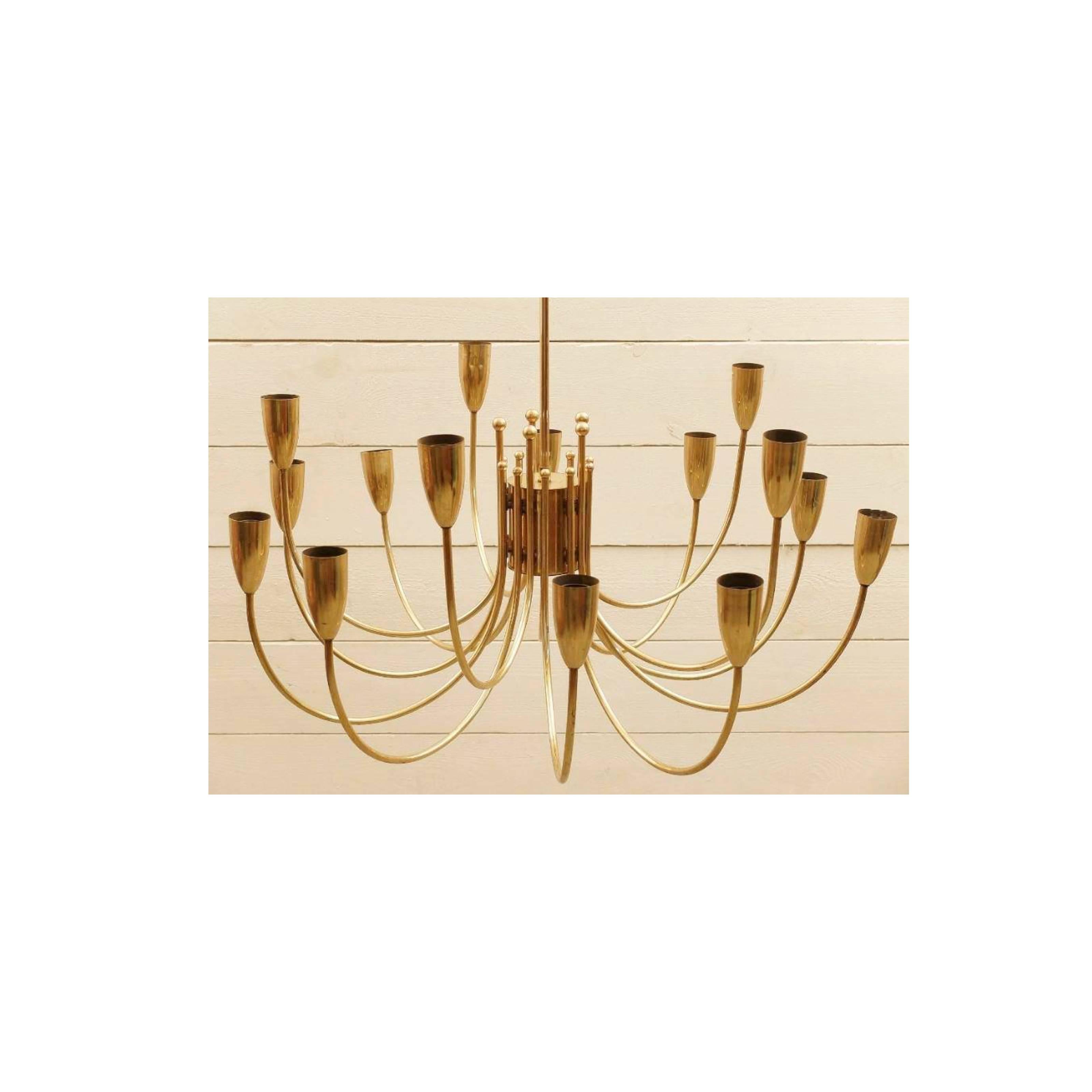 European One Pair of 1970s Brass Chandeliers For Sale