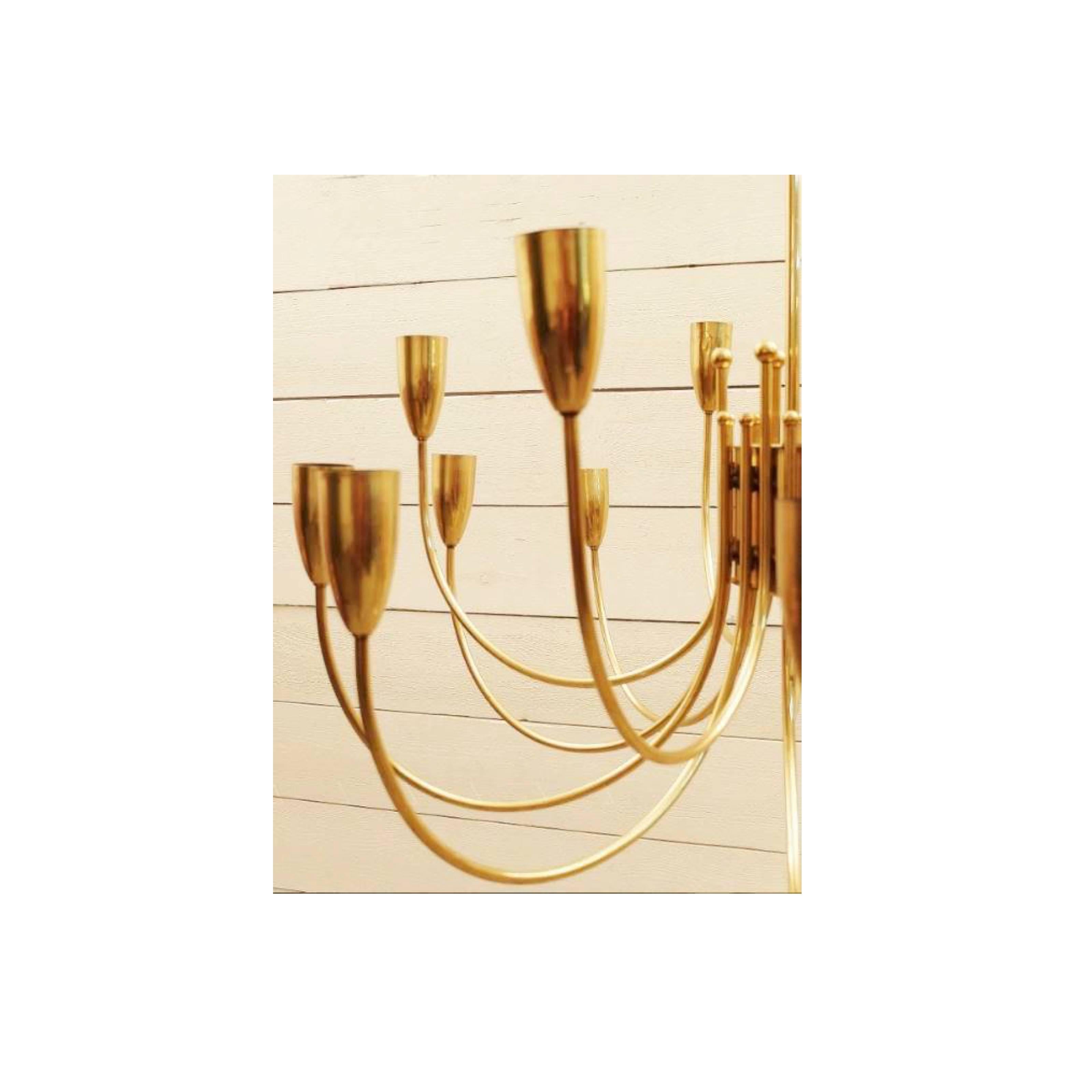 Gilt One Pair of 1970s Brass Chandeliers For Sale