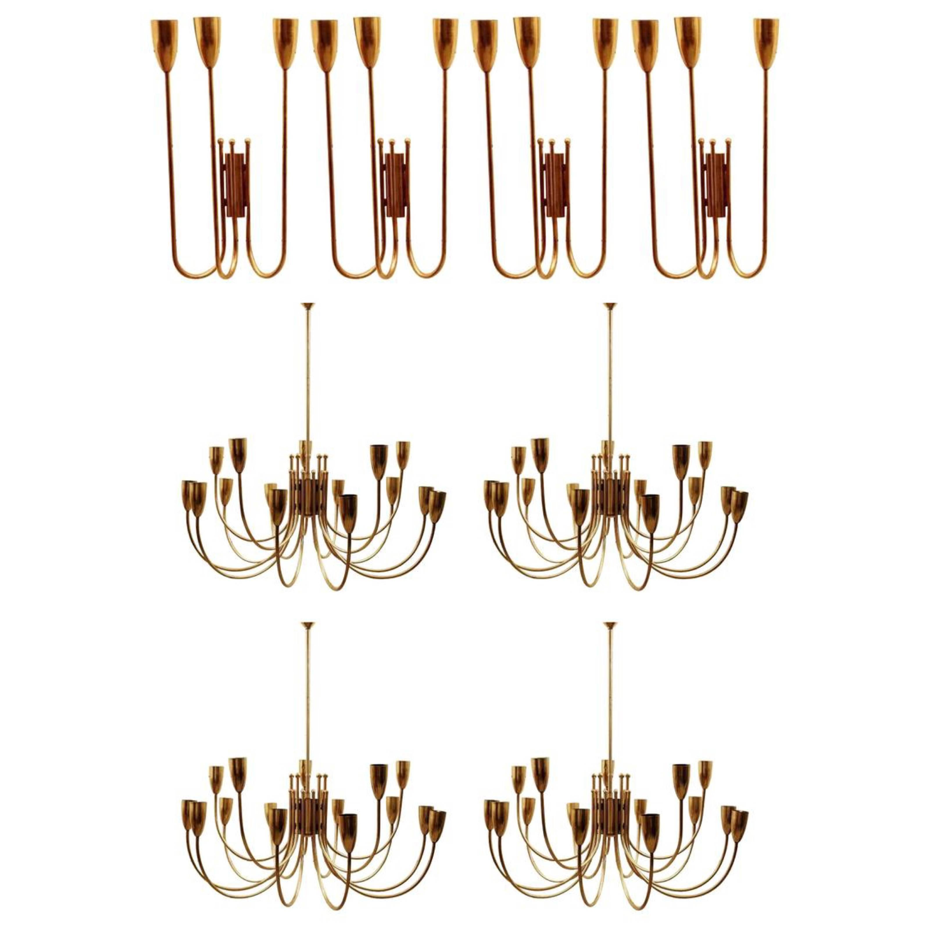 Post-Modern One Pair of 1970s Brass Chandeliers For Sale